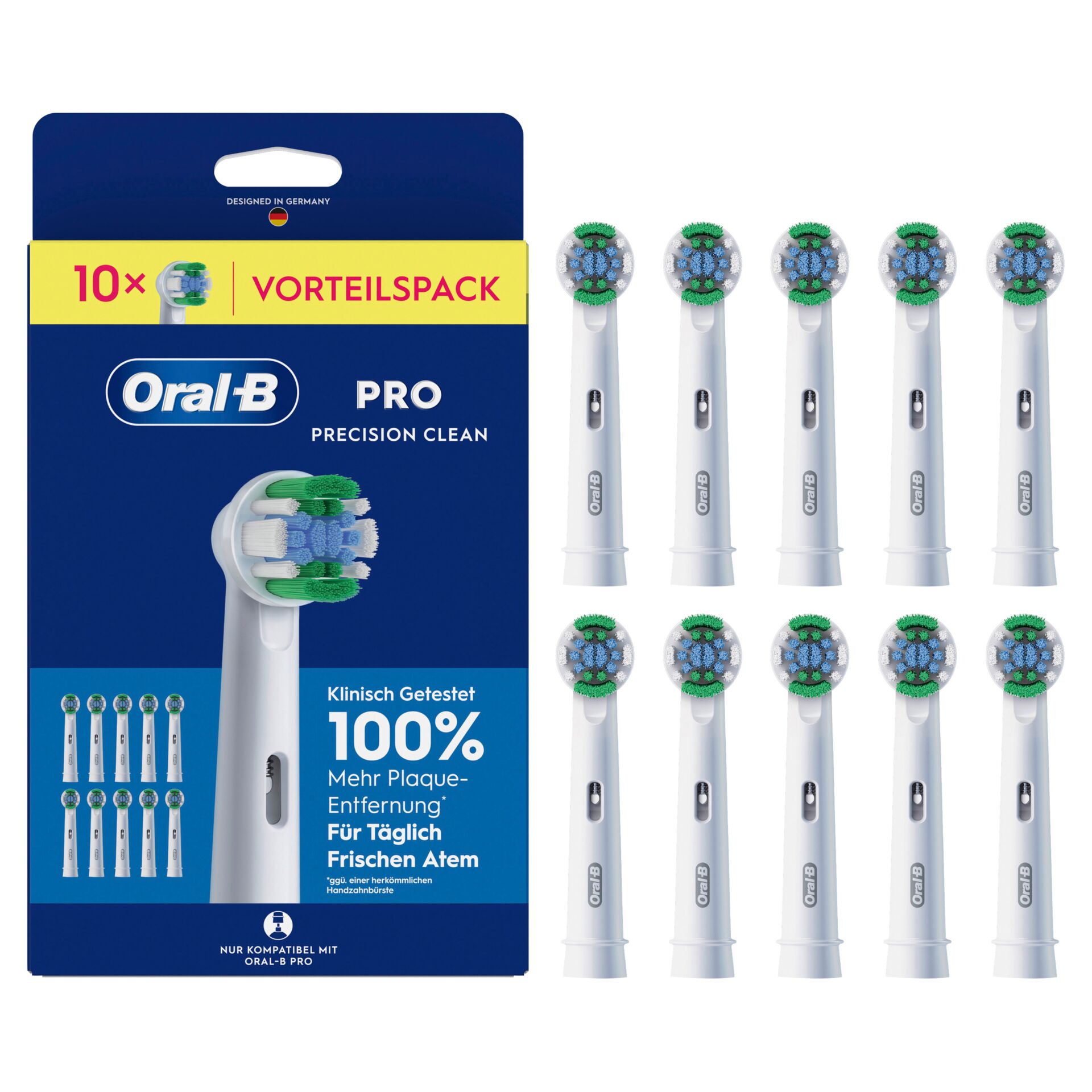 Elektrische Zahnbürstenaufsätze, Schallzahnbürstenkopf, Weißer Griff, Grün/Blau Borsten, Vorteilpackung