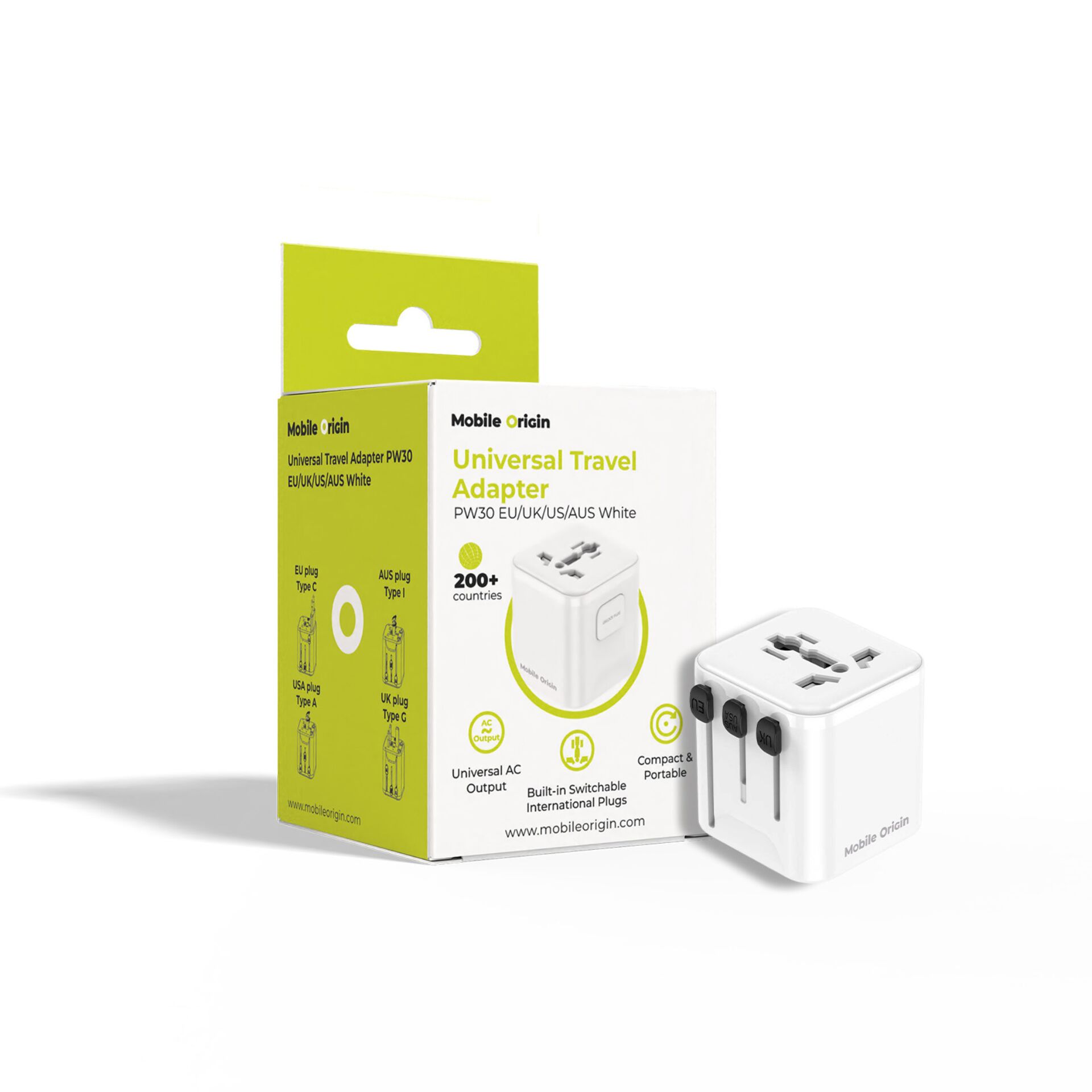 Universal travel adapter, EU/UK/US/AUS Stecker, Weiß, Kompakt, 200+ Länder