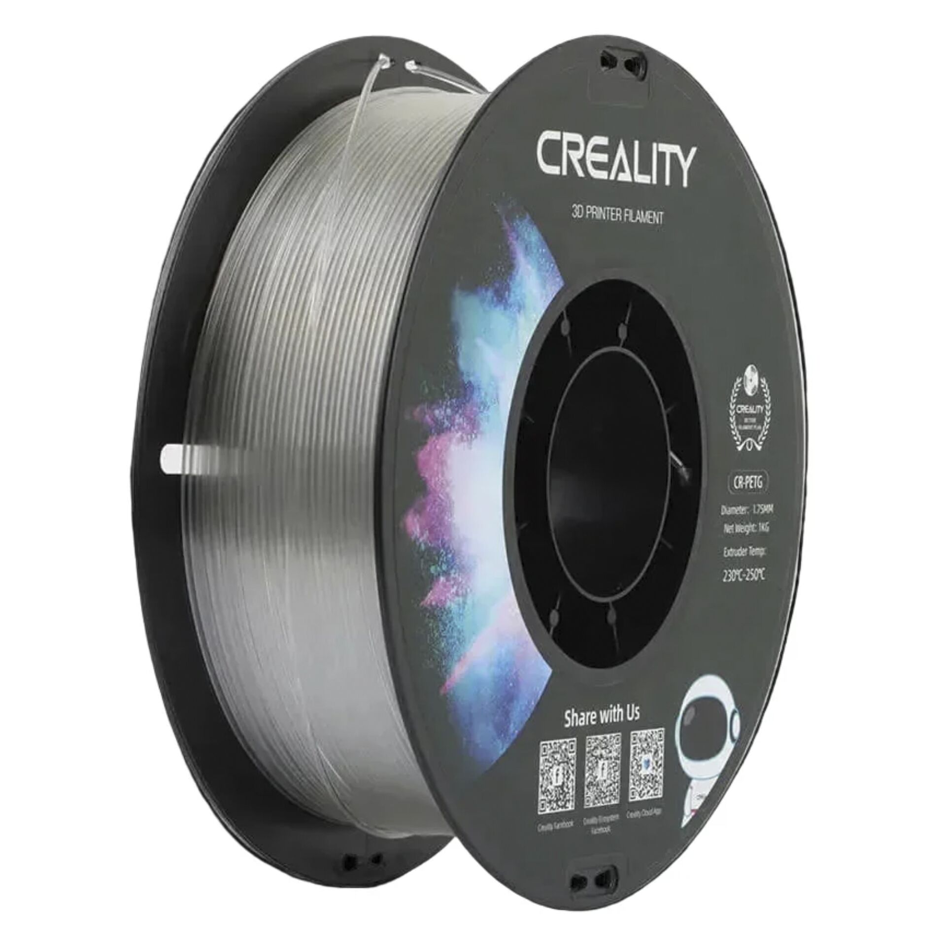 3D-Druck-Filament, PLA-Filament, Spule, transparenter Graustoff, Spule