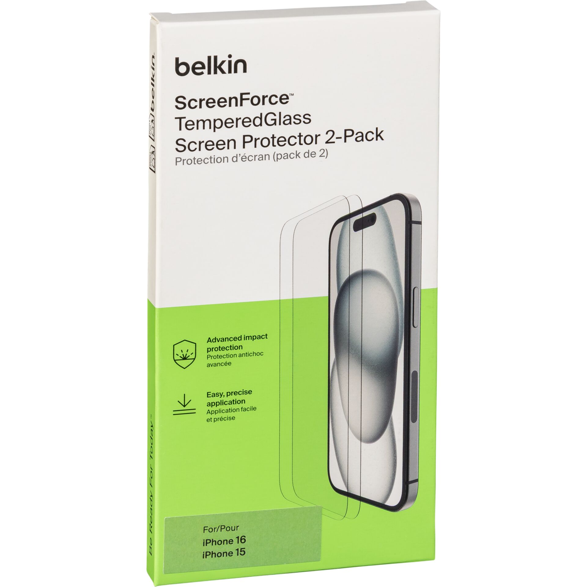 Temperiertes Glas, Displayschutz, 2er-Pack, iPhone 15, iPhone 16