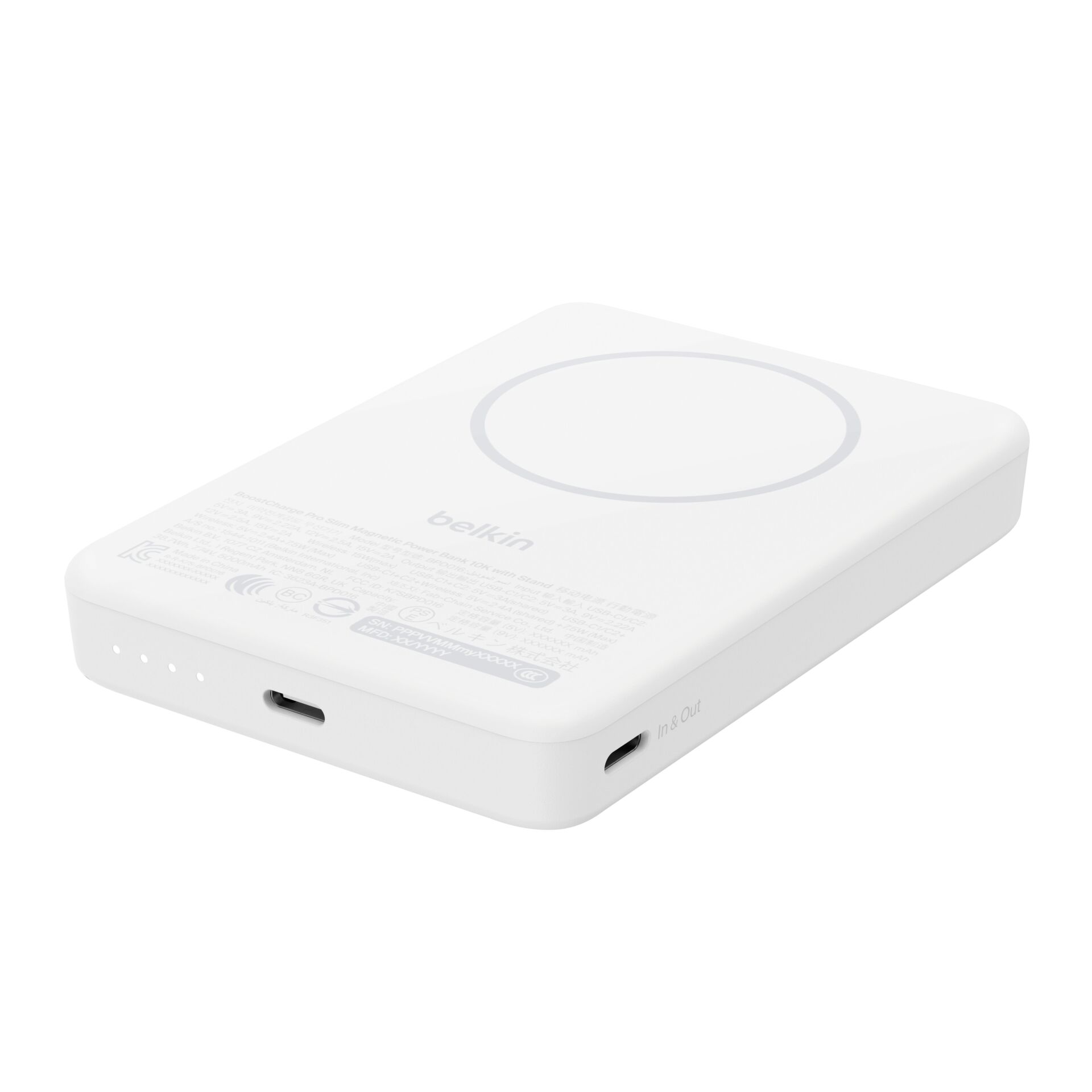 Ladegerät, Powerbank, Qi Ladepuck, USB-C, weiße Farbe