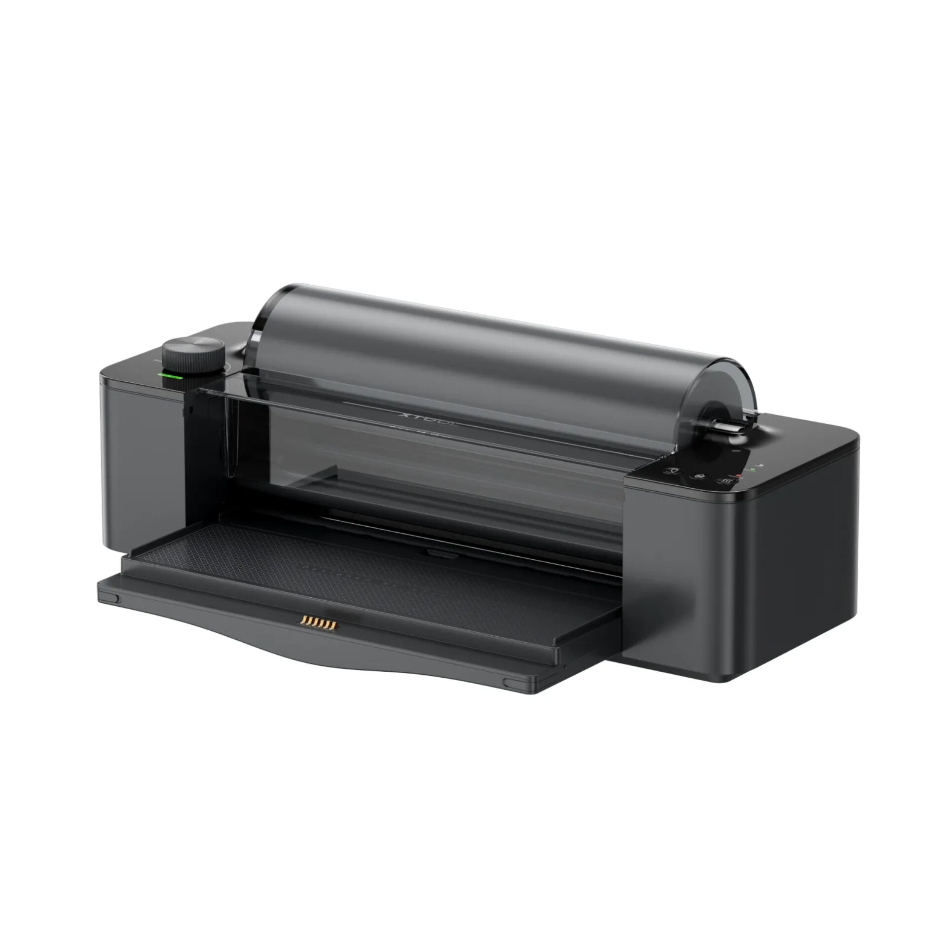 3D-Drucker, Filamentdrucker, schwarzes Gehäuse, transparente Abdeckung, Drehregler