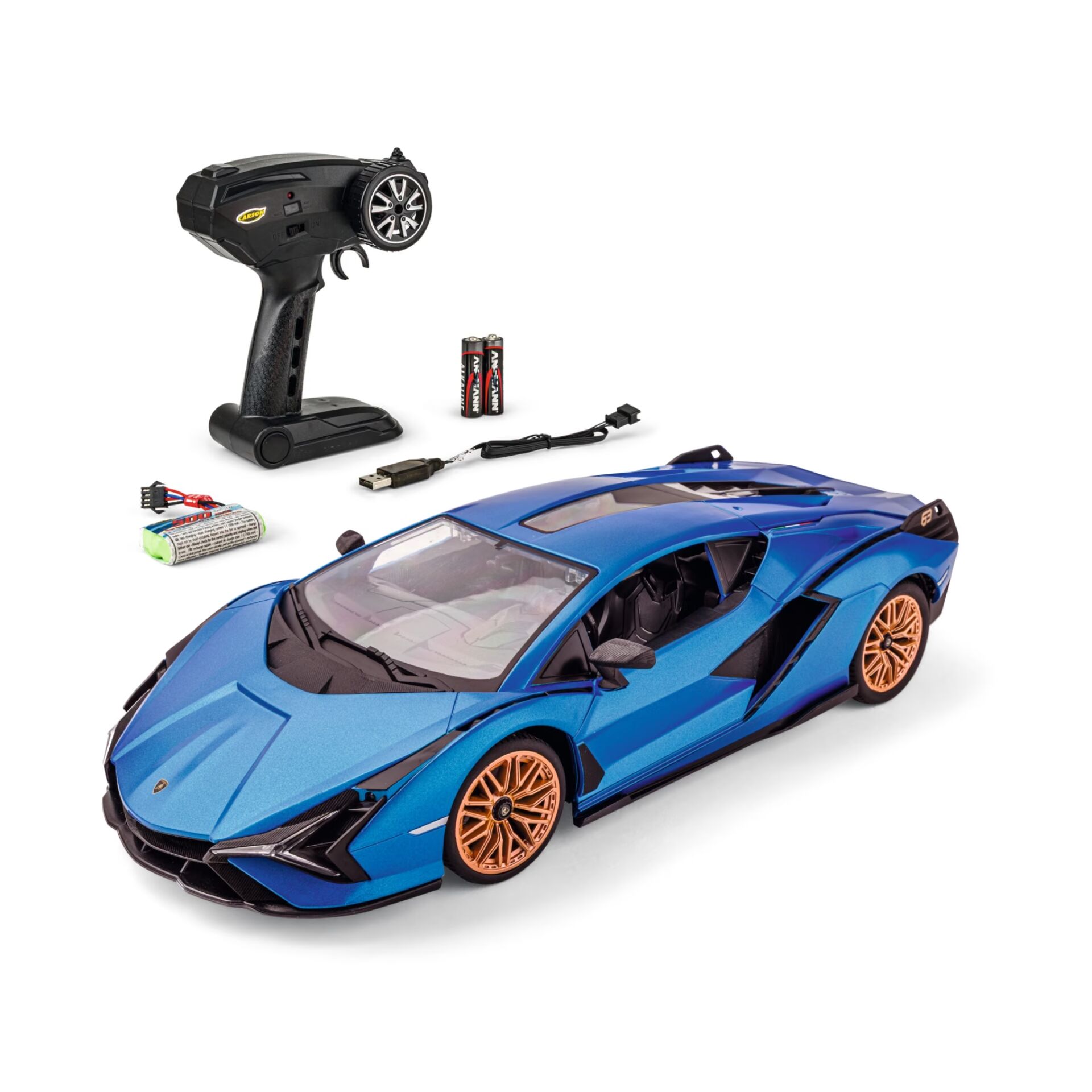 RC-Auto, Fernsteuerung, Blaues Auto, Batterien enthalten, Metallische Lackierung