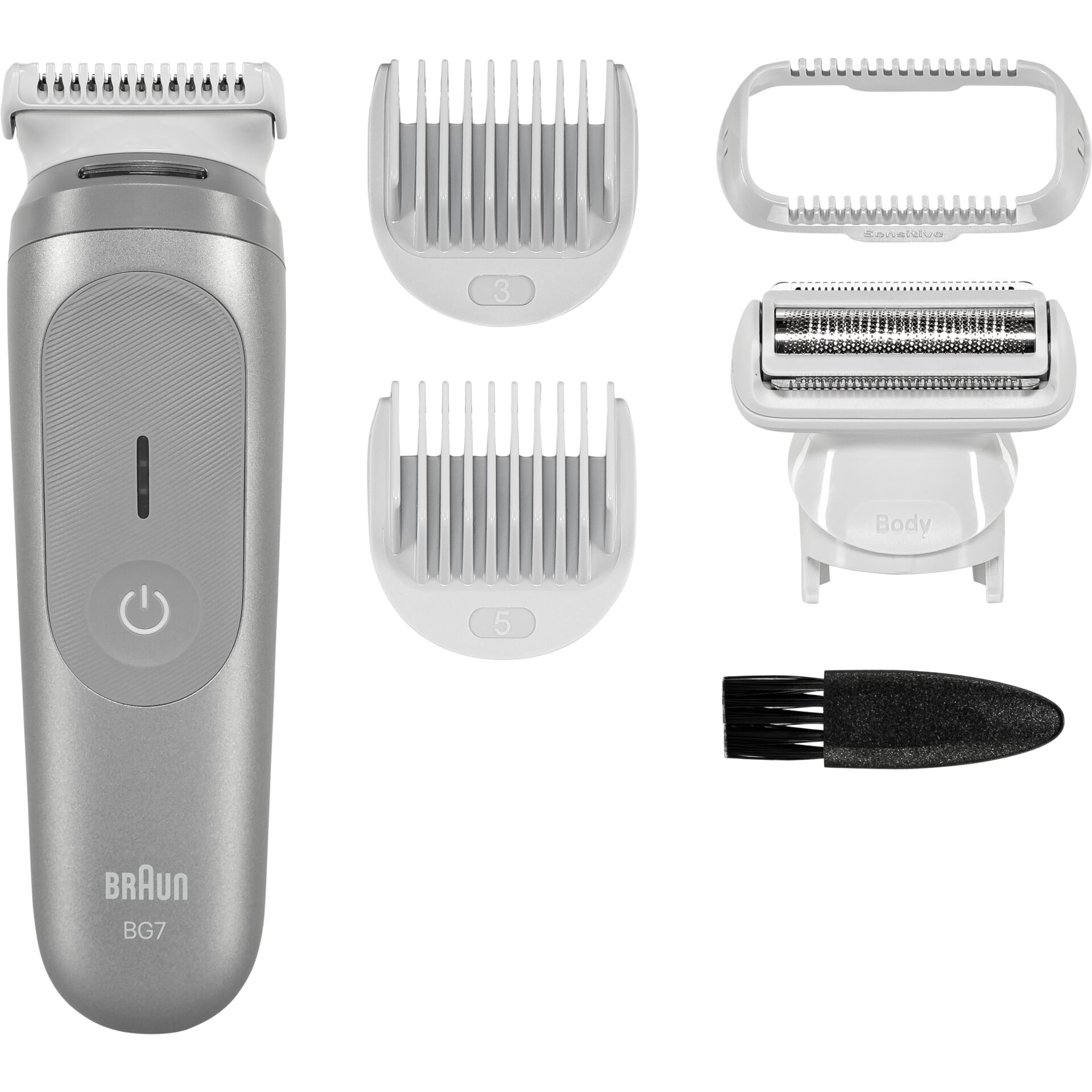 elektrischer Trimmer, Pflege-Set, metallener Griff, Haarschneidekopf, Bürste