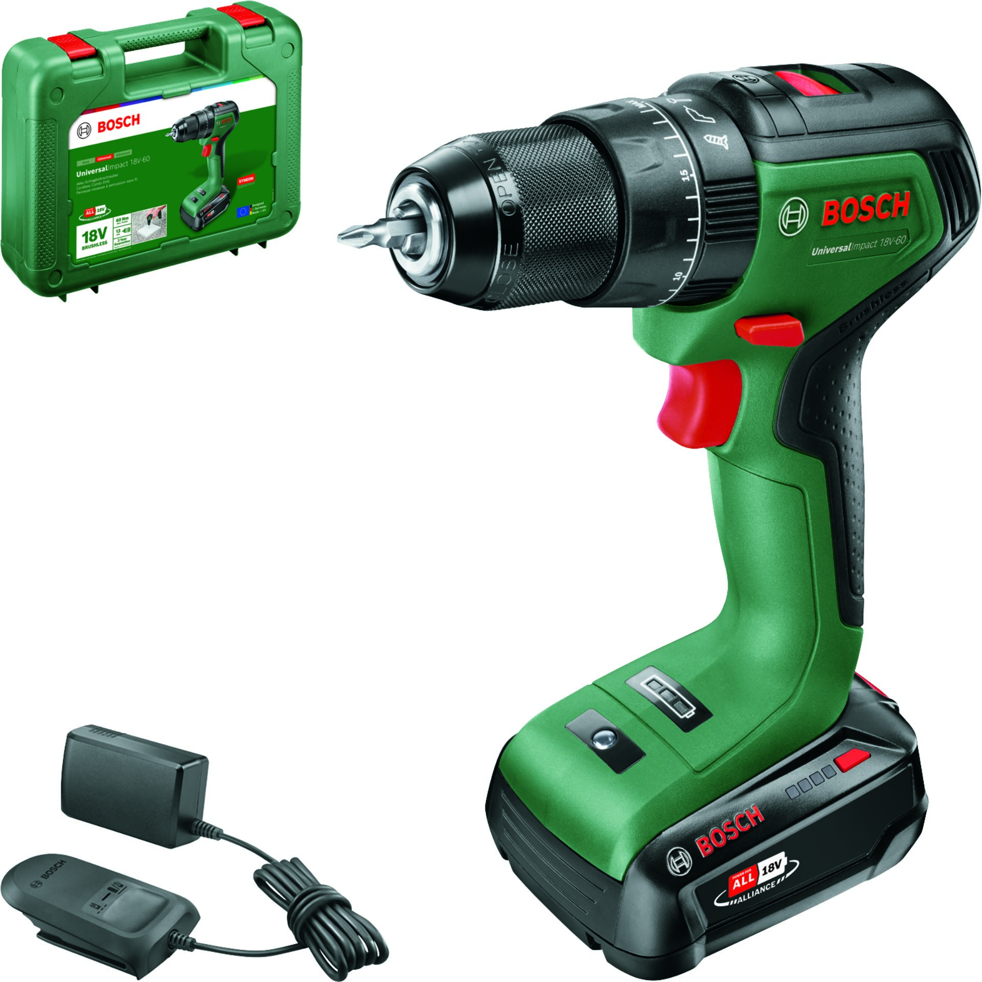 Akkuschrauber, Bohrmaschine, Kompakt, Grün, 18V
