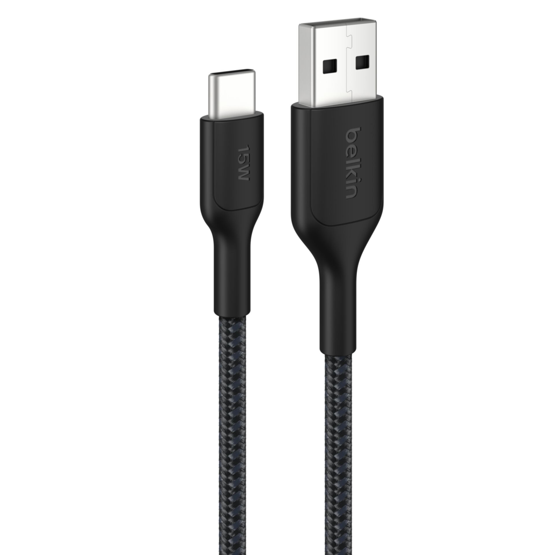 USB-C-Kabel, USB-A, geflochten, schwarz, 15W