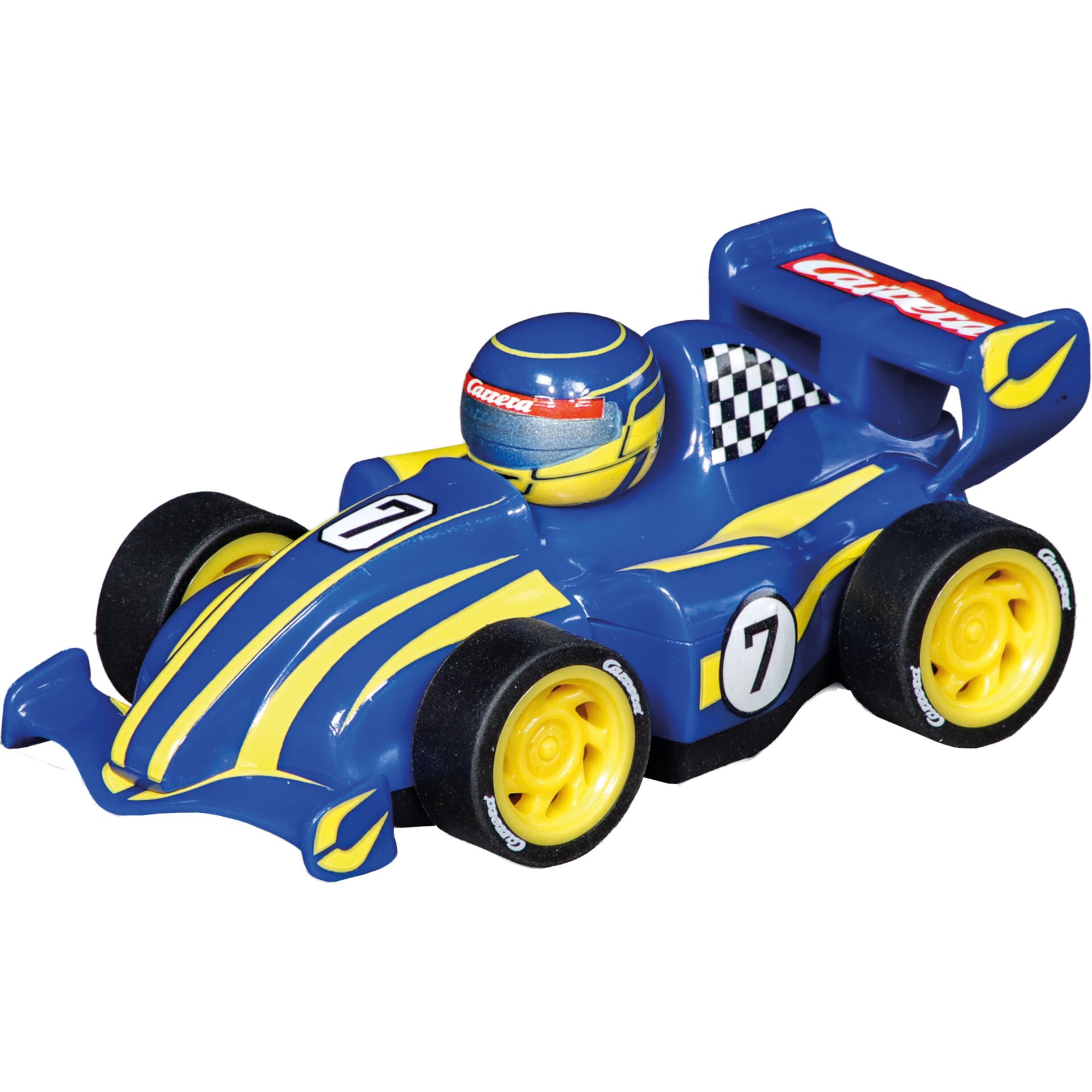 Spielzeugauto, Rennwagen, Gummi/Plastik, Gelbblau, Rennwagen mit Nummer 7