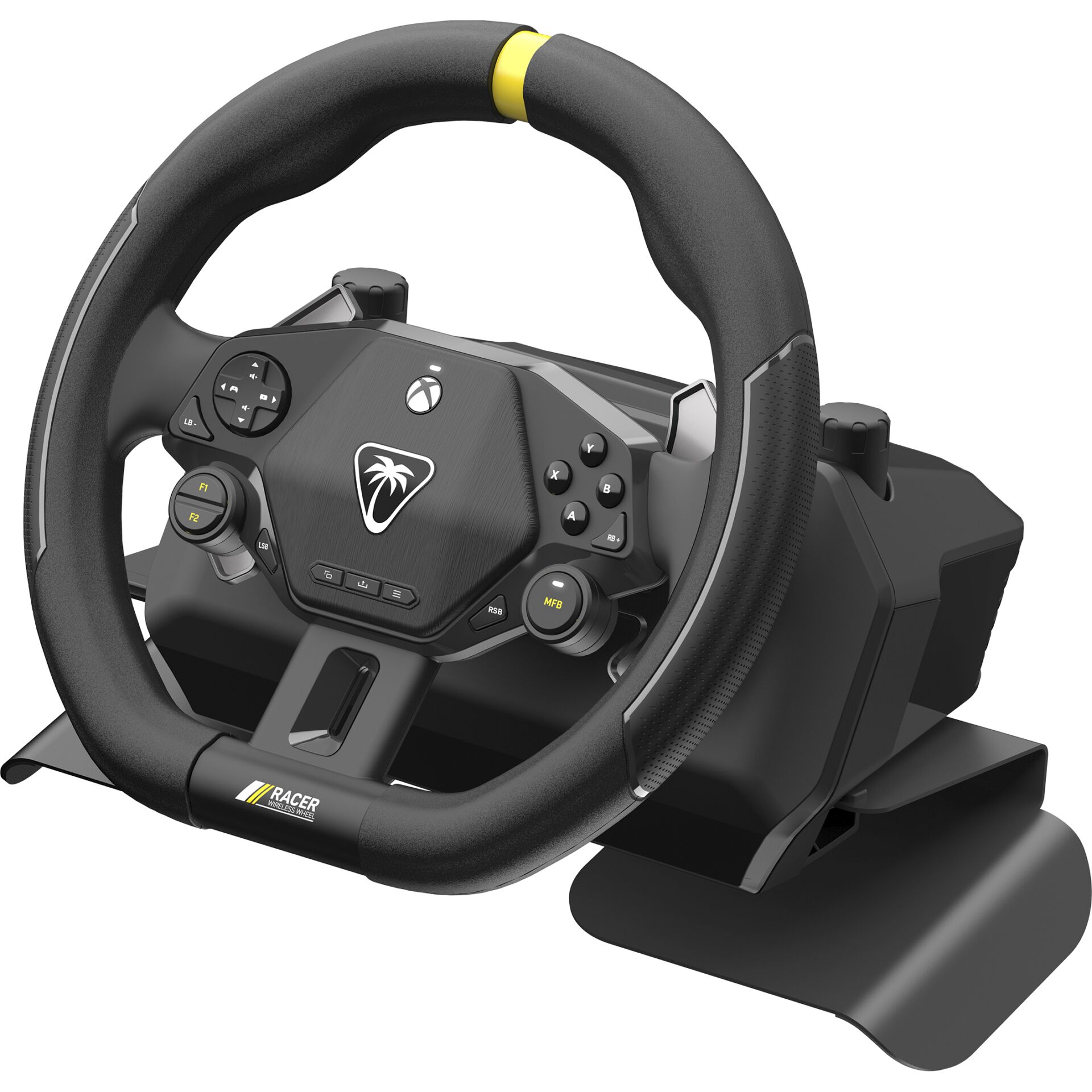 Auto, Transport, Fahrzeug, Lenkrad, Lenkrad, Gaming Steering Wheel, Schwarz, Gelbes Highlight, Pedalstütze