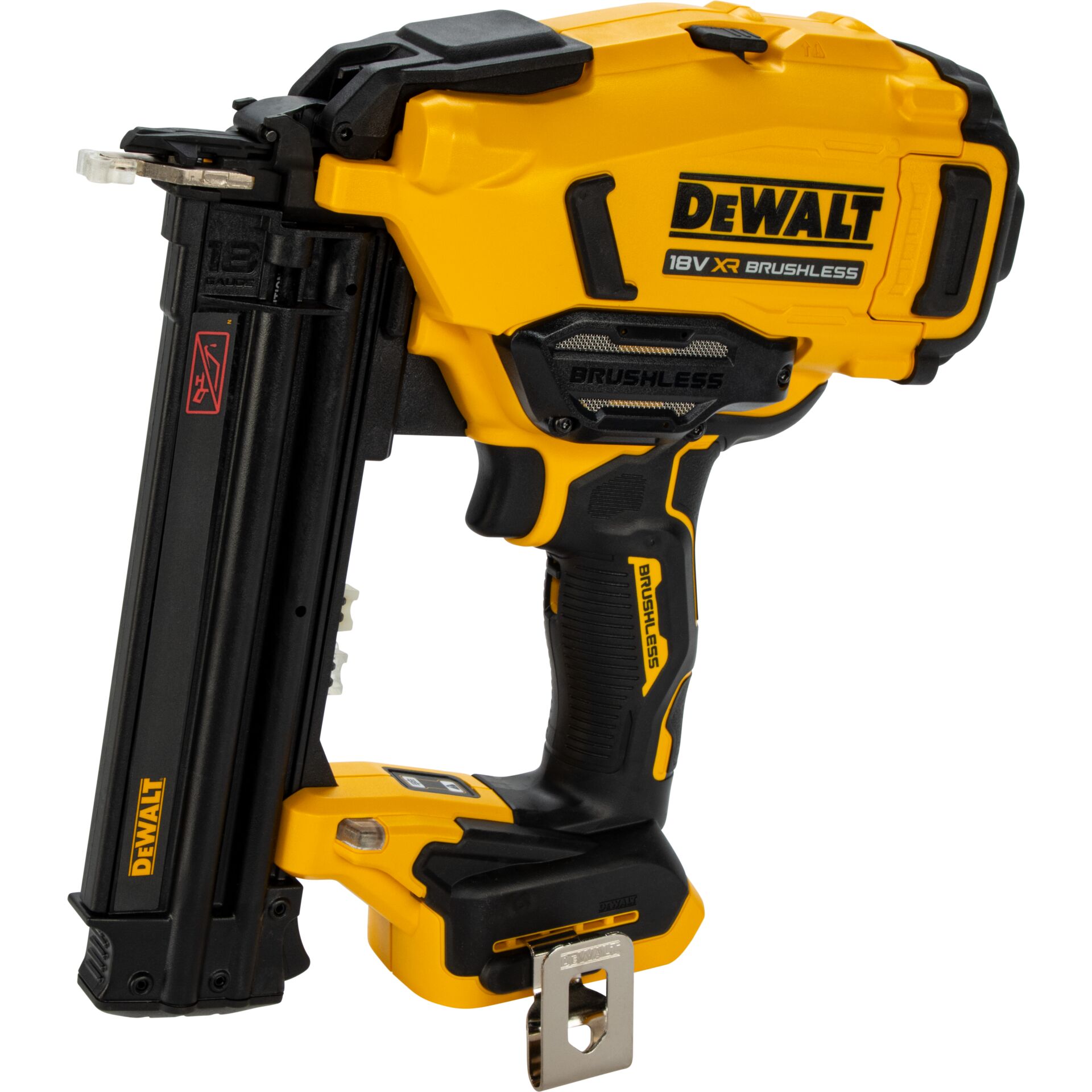 Akku-Nagler, 18-Volt, bürstenloser Motor, gelb-schwarz, Nagelmagazin