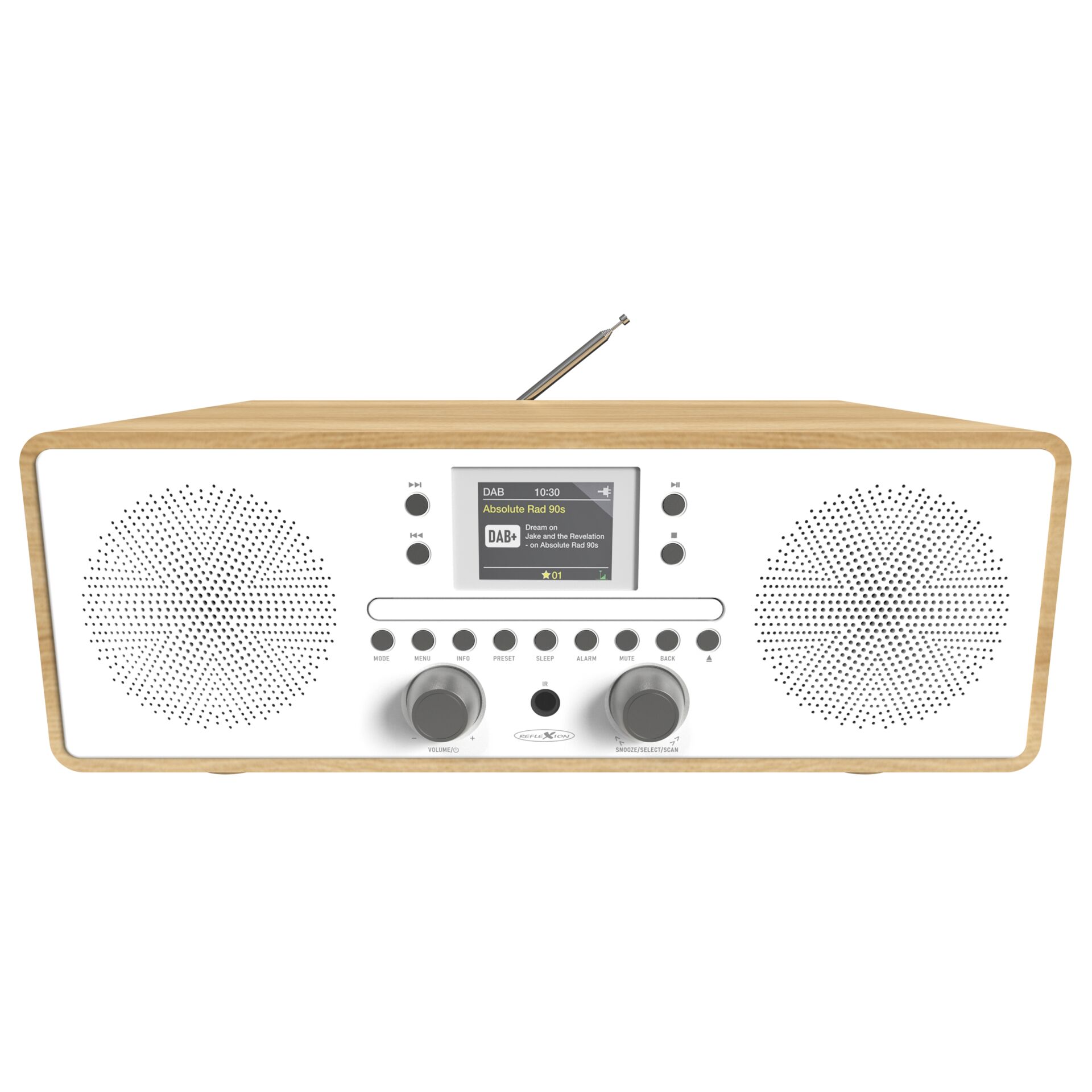 radio, Holz, Lautsprecher, Digitalanzeige, zwei Knöpfe