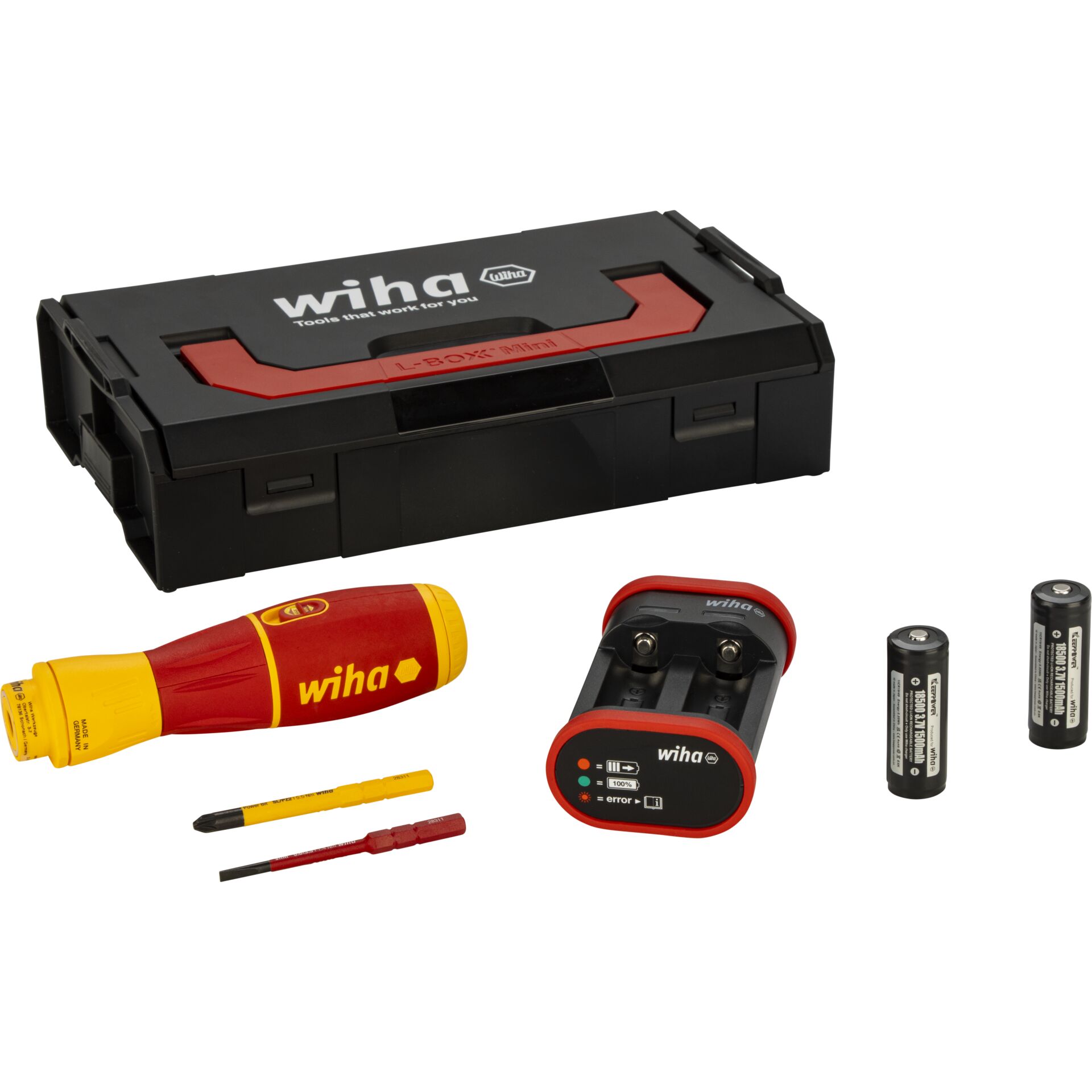 Gerät, Schraubenzieher, Werkzeug, Schraubendreher, Schraubensatz, Batterien, Akkuladegerät, Kunststoffbox