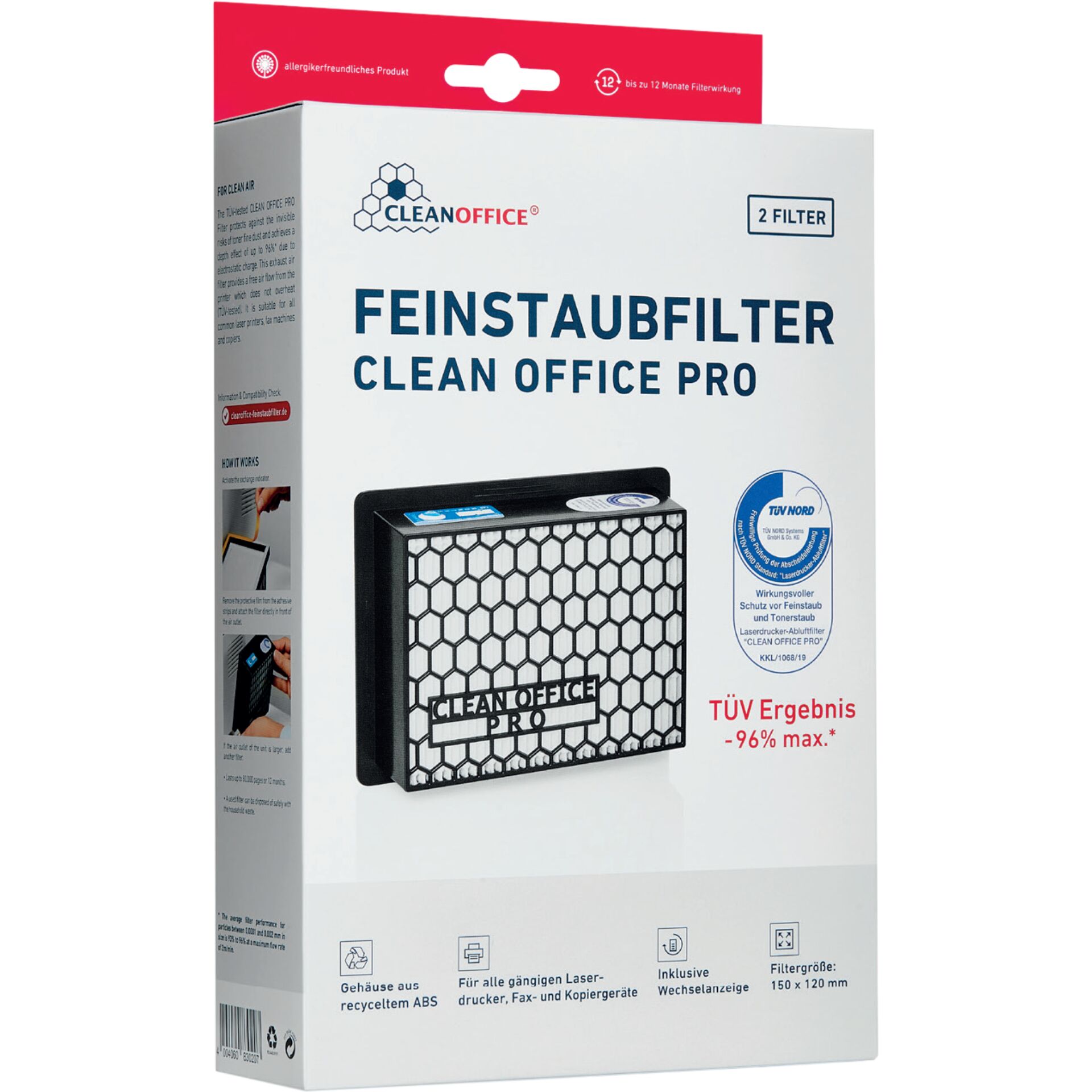 Feinstaubfilter, Laserdruckerfilter, 2 Filter, Wabenstruktur, Wechselanzeige