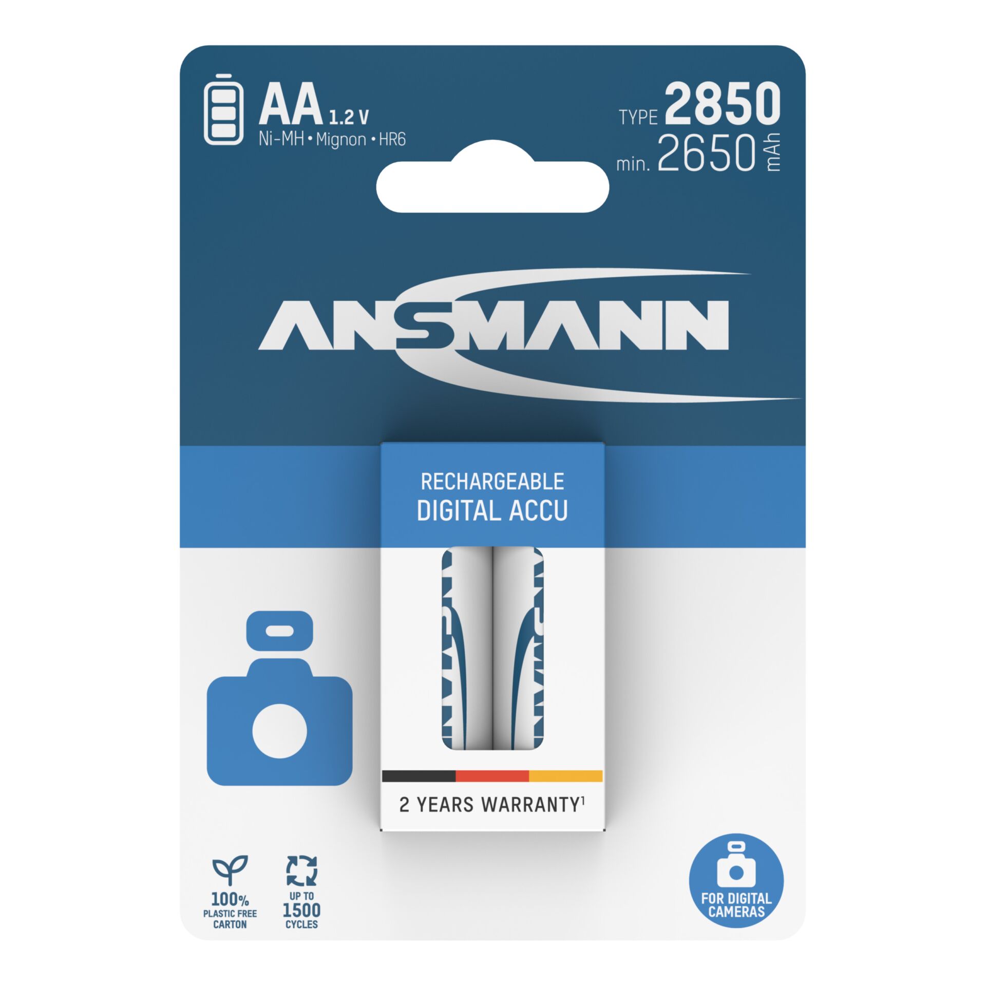 1x2 Ansmann NiMH rech. battery  2850 Mignon AA 2650 mAh DIGITAL