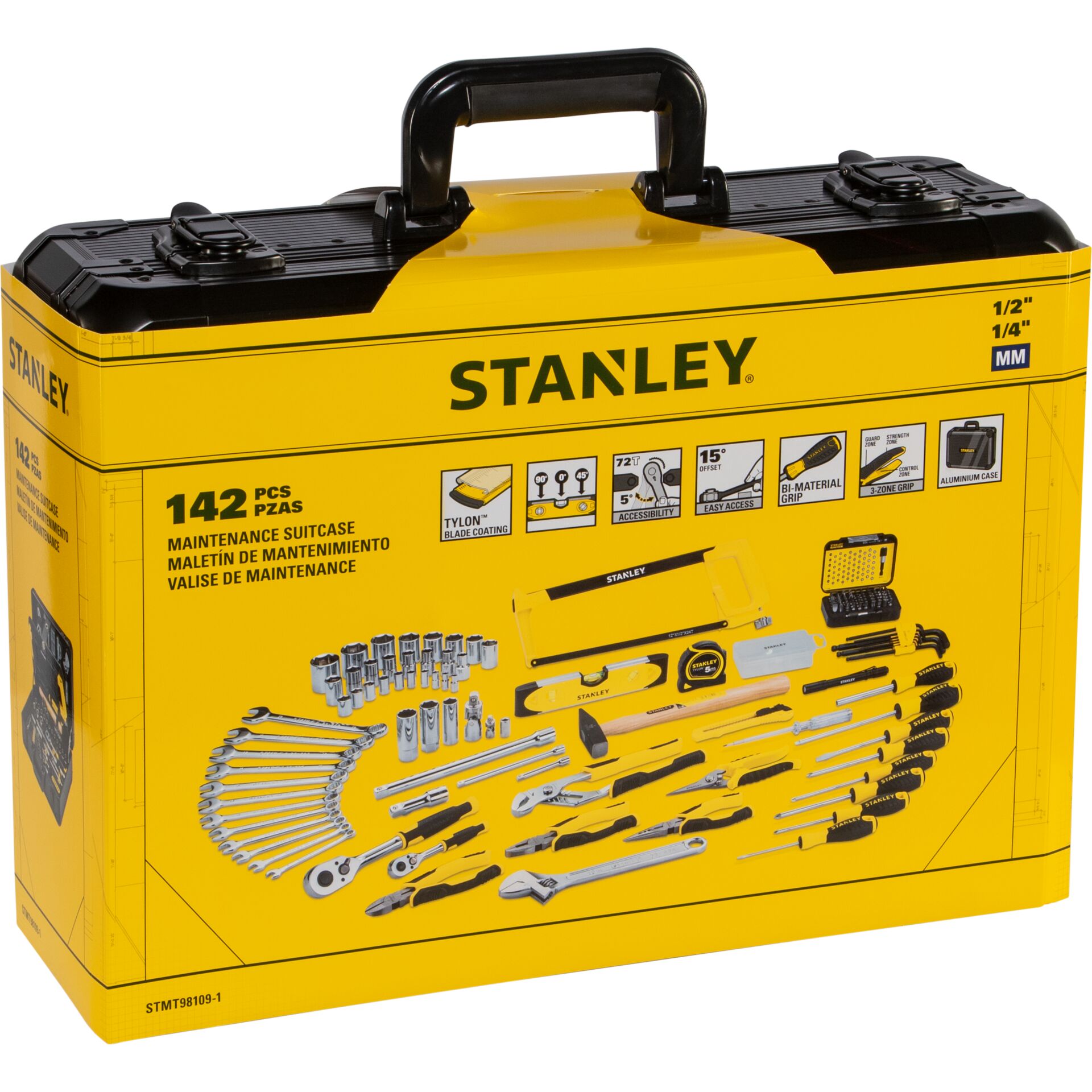 Koffer, Werkzeugkoffer, Stahlkoffer, Schwarz, Tragegriff, Koffer, Werkzeugset, Satz, Handwerkzeug, Stanley