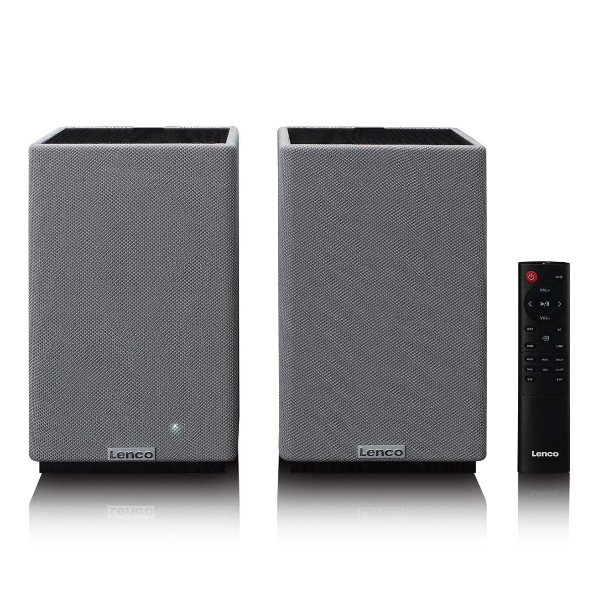 lautsprecher, 2.0 system, satellitenlautsprecher, grau, fernbedienung enthalten