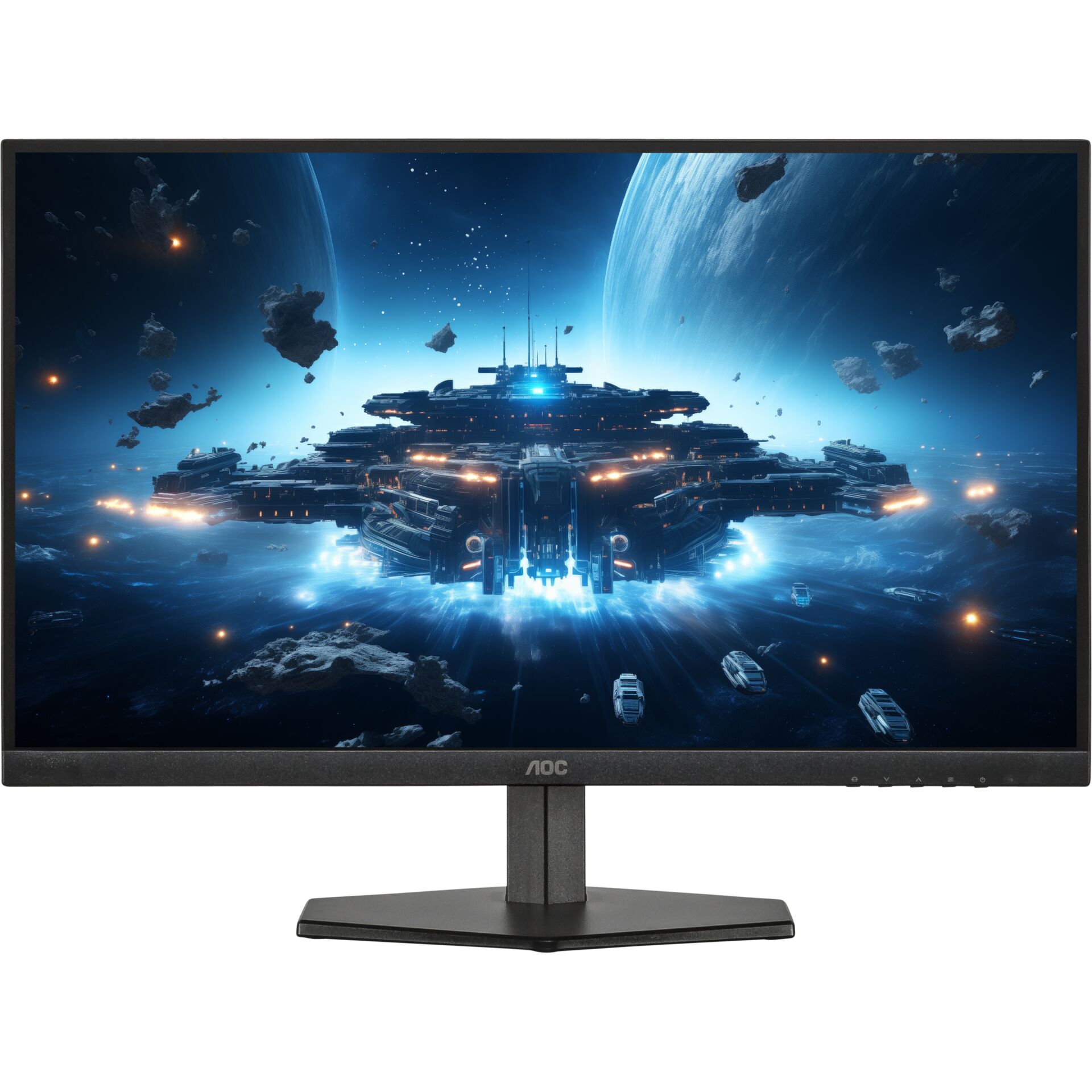 monitor, Gaming, Weltraum-Szene, Kriegs??, Display, Gaming Monitor, Außerirdisches Raumschiff, Blaues Leuchten, LED-Beleuchtung, Flachbildschirm