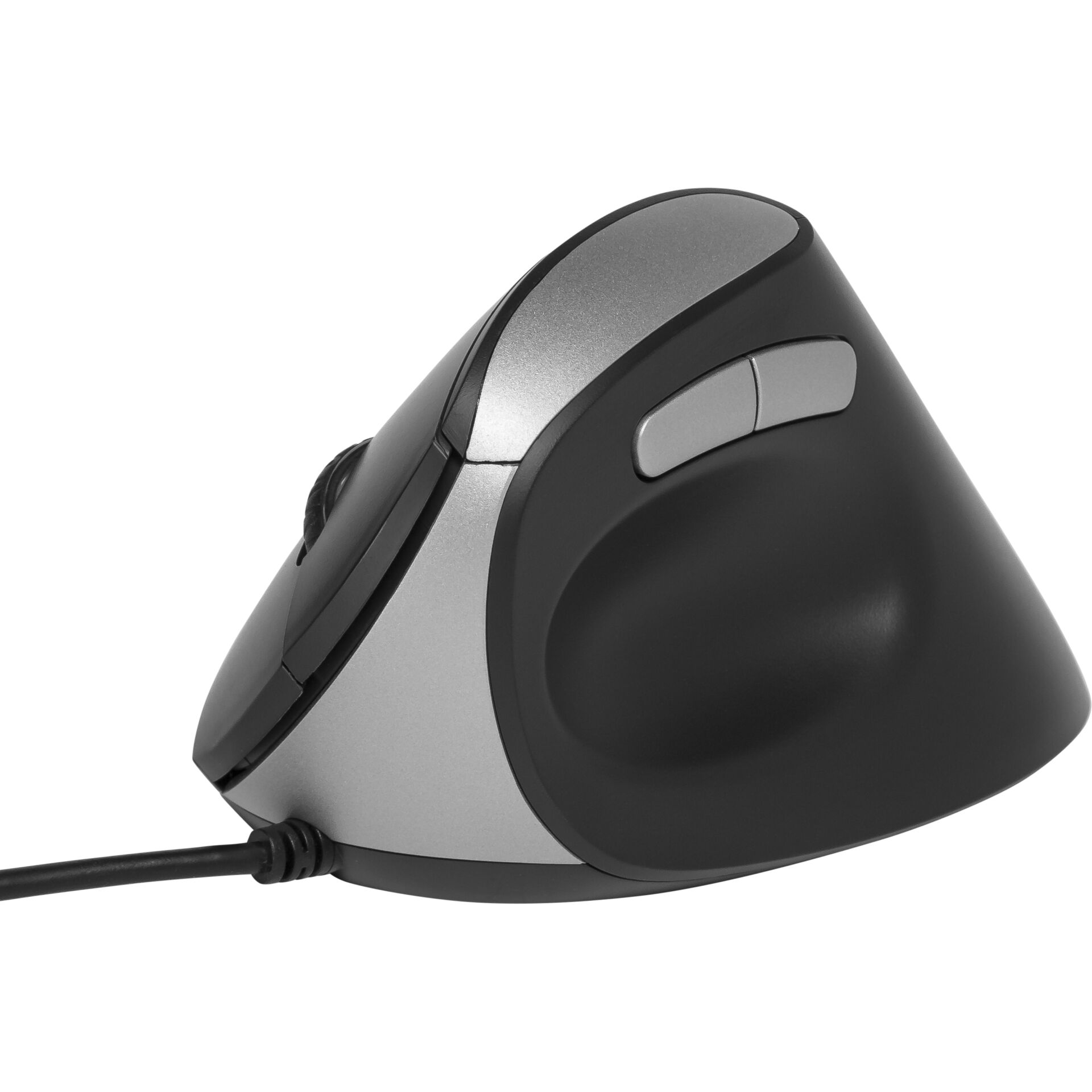 ergonomische Maus, verkabelte Maus, optischer Sensor, schwarz-silber, Bildlaufrad