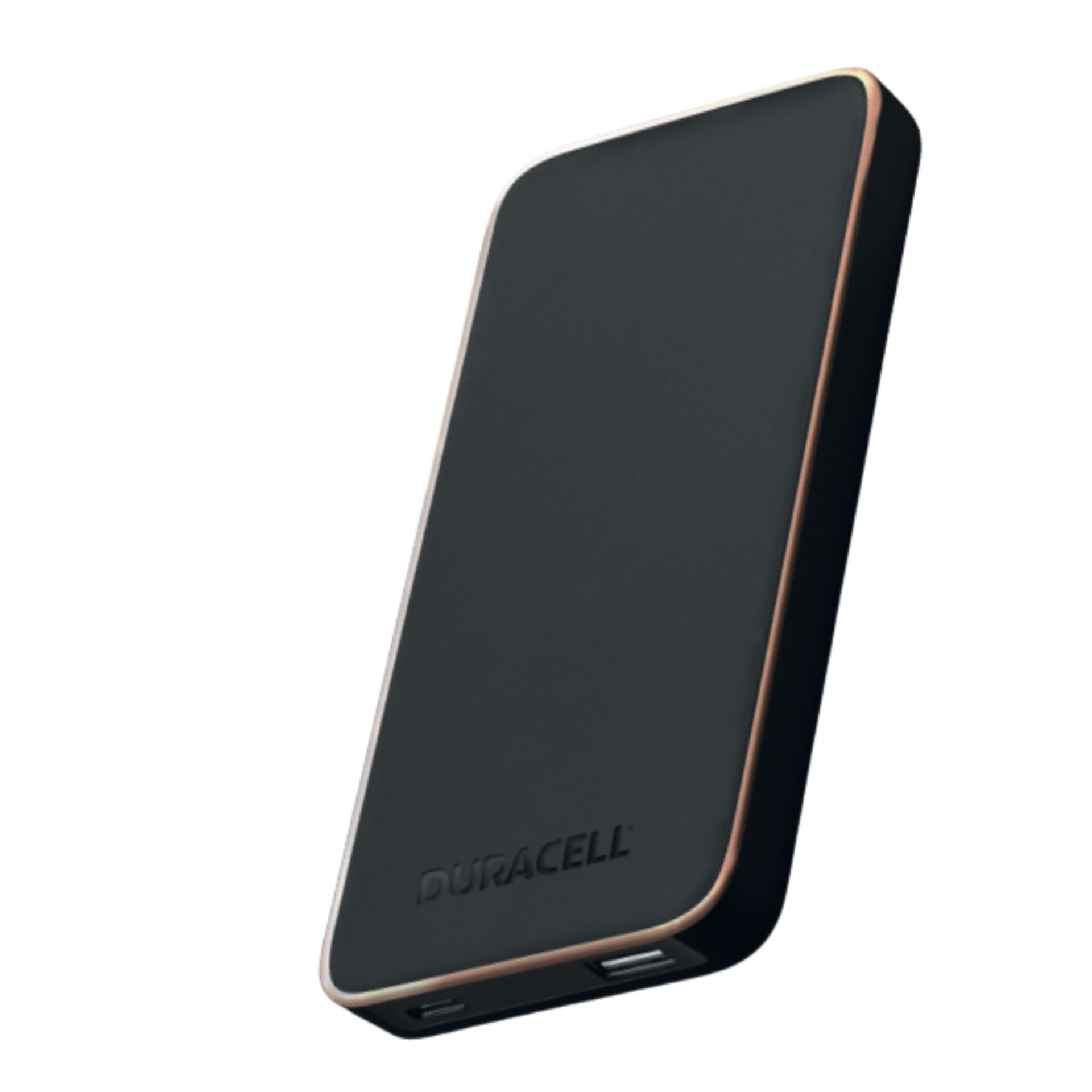 Powerbank, mobiles Ladegerät, schwarz, Kupferakzent, USB-Anschlüsse
