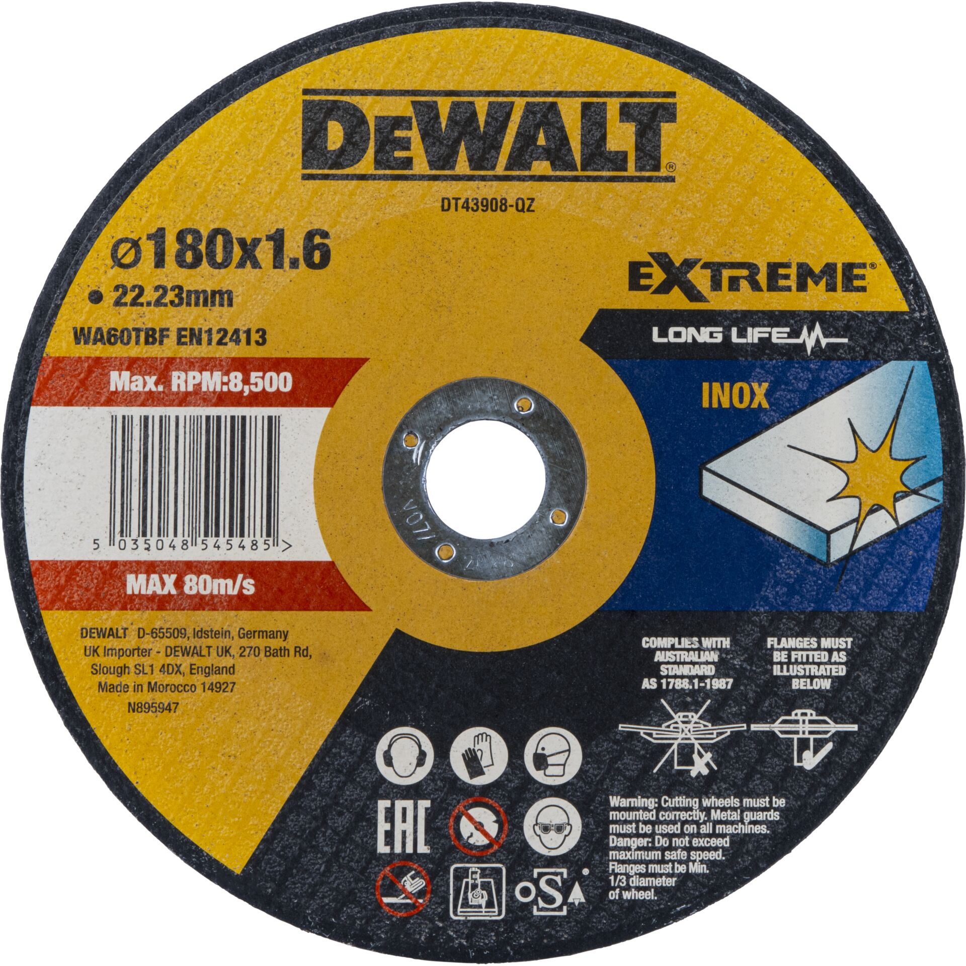 Schleifscheibe, Schleifrad, DEWALT, 180x1.6 mm, INOX