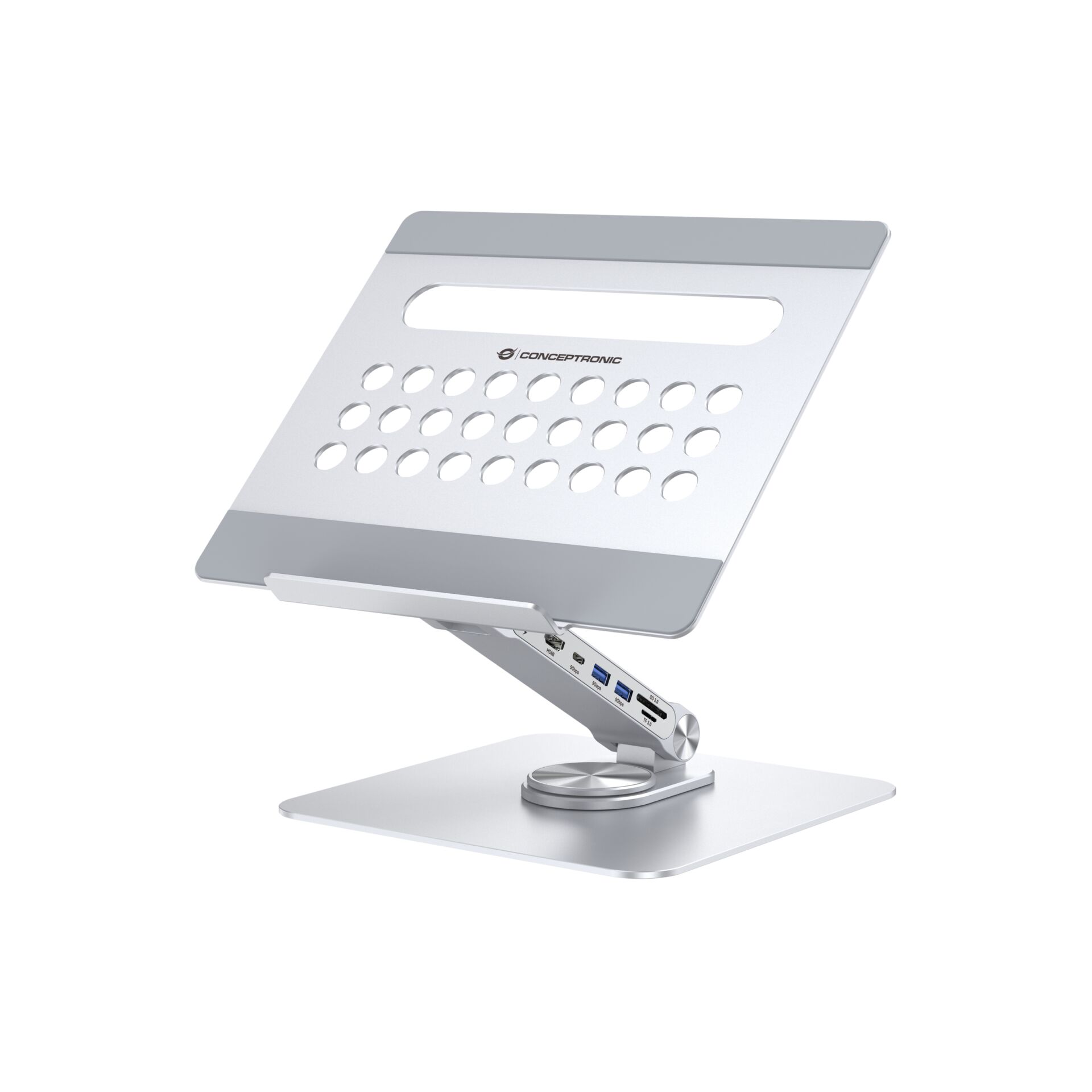 Laptop-Ständer, Verstellbarer Ständer, Belüftet, USB-Anschlüsse, Silbern