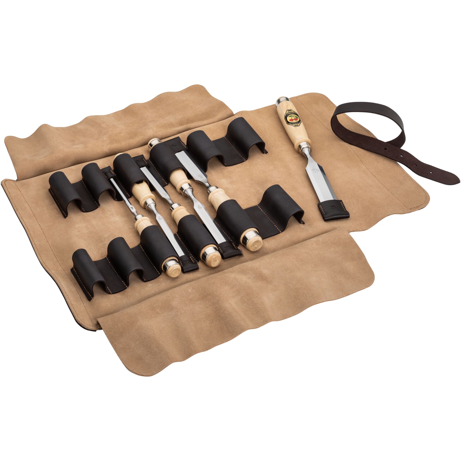 messer, set, holzgriff, lederhülle, werkzeugset