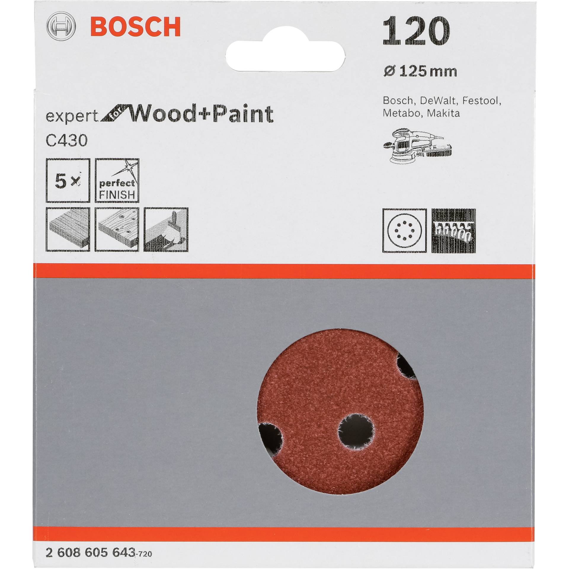 Bosch Sanding Pad C 430 D125MM  Wood Grit 120 5 pcs.