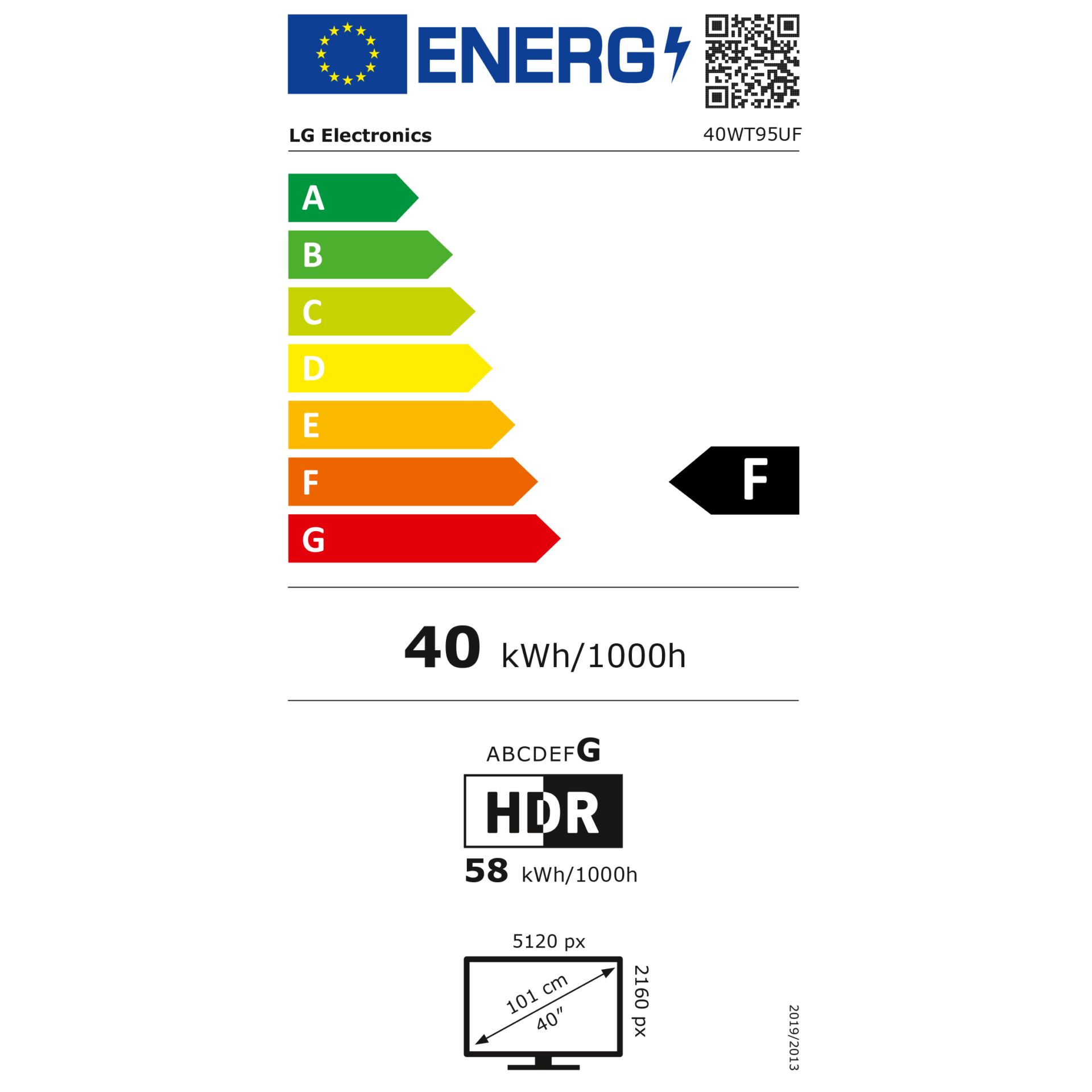Energieeffizienz, 40 kWh/1000h, HDR, 58 kWh/1000h, 5120 px diagonal