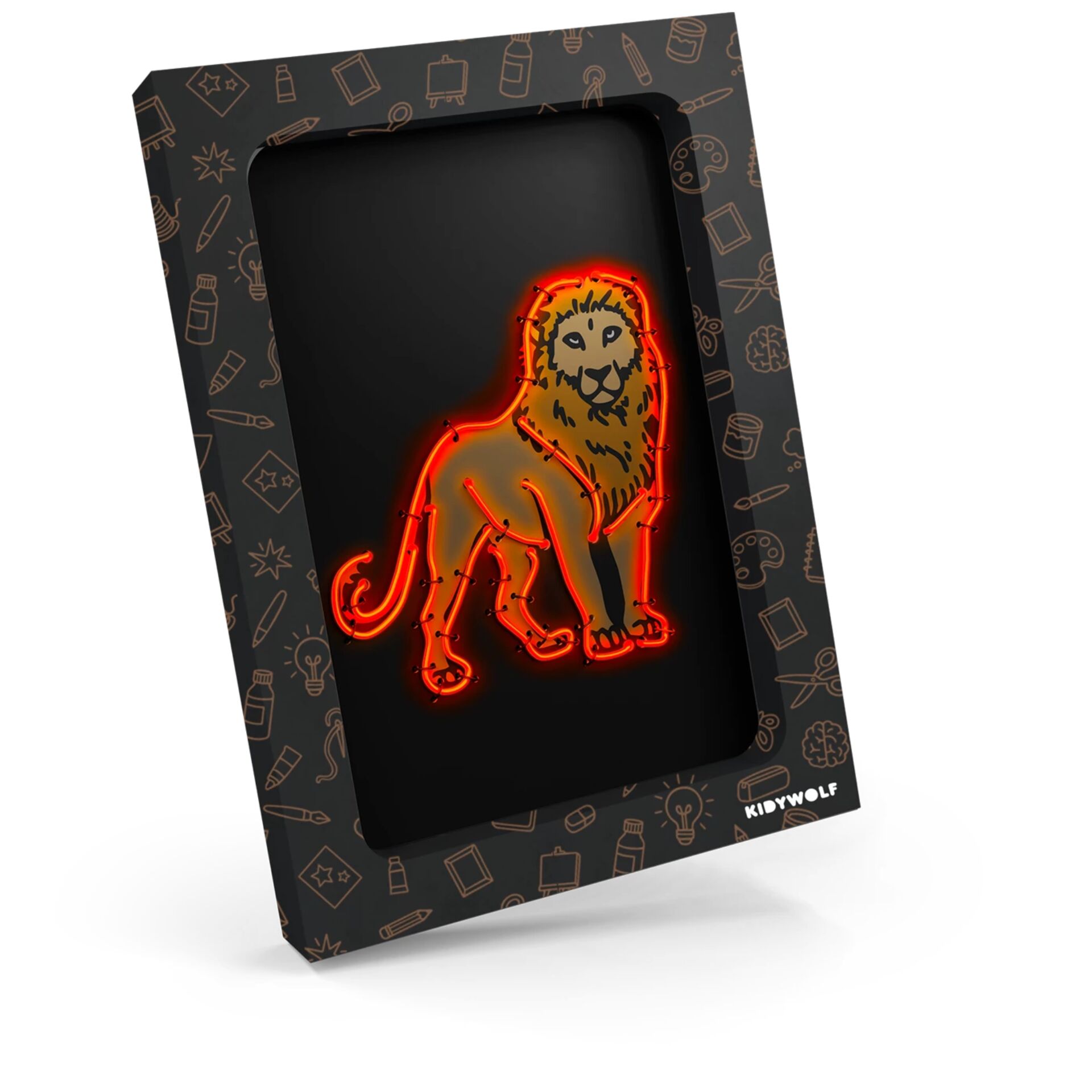 Neon-Löwe, Löwenfigur, Lions-Design, Tiermotiv, LED-Nebel