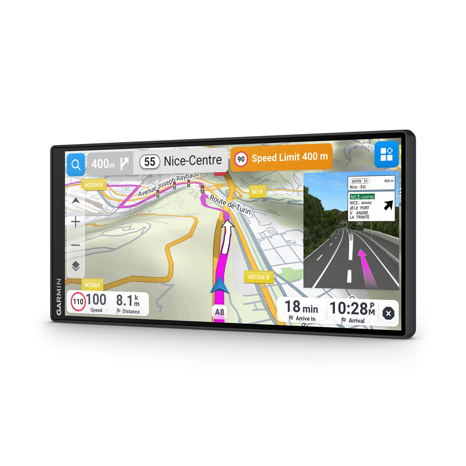 Navigationsgerät, Touchscreen, Autonavigation, schwarzes Gehäuse, Fahrspurassistent