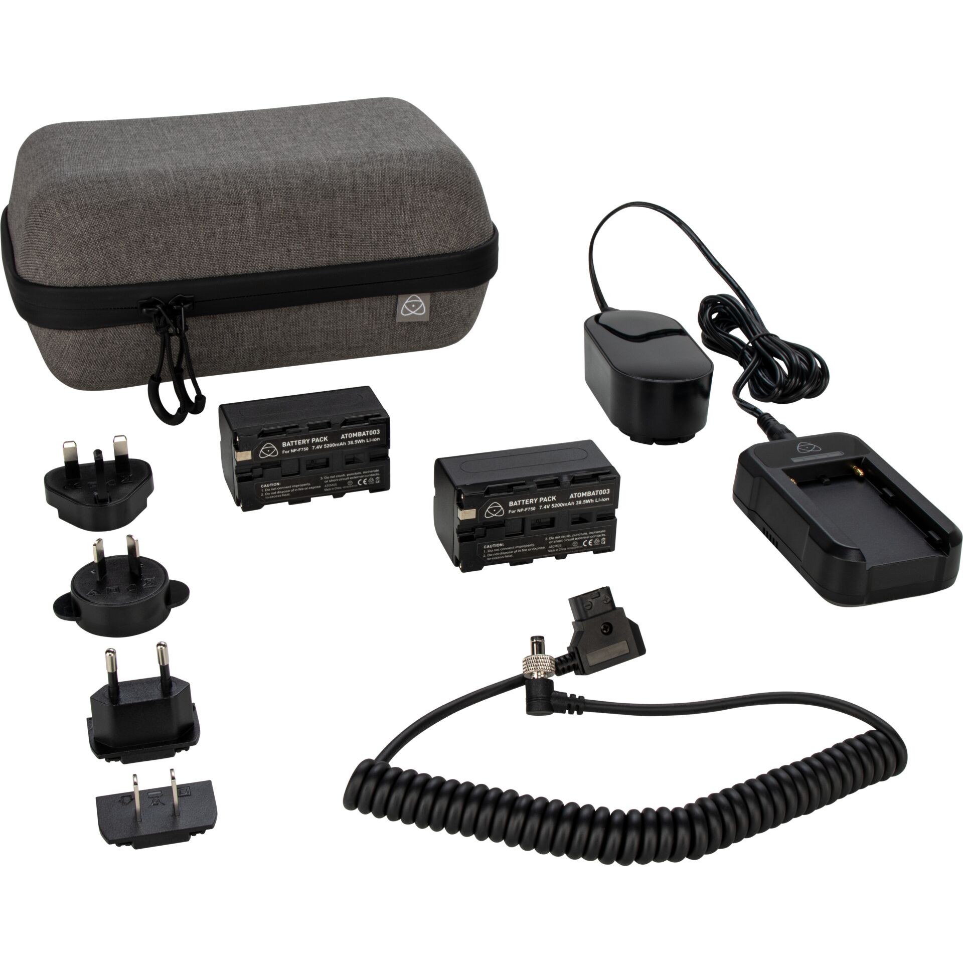 Kamera-Akku, Batterie-Pack, Ladegerät, Zip-Tasche, Spiralkabel
