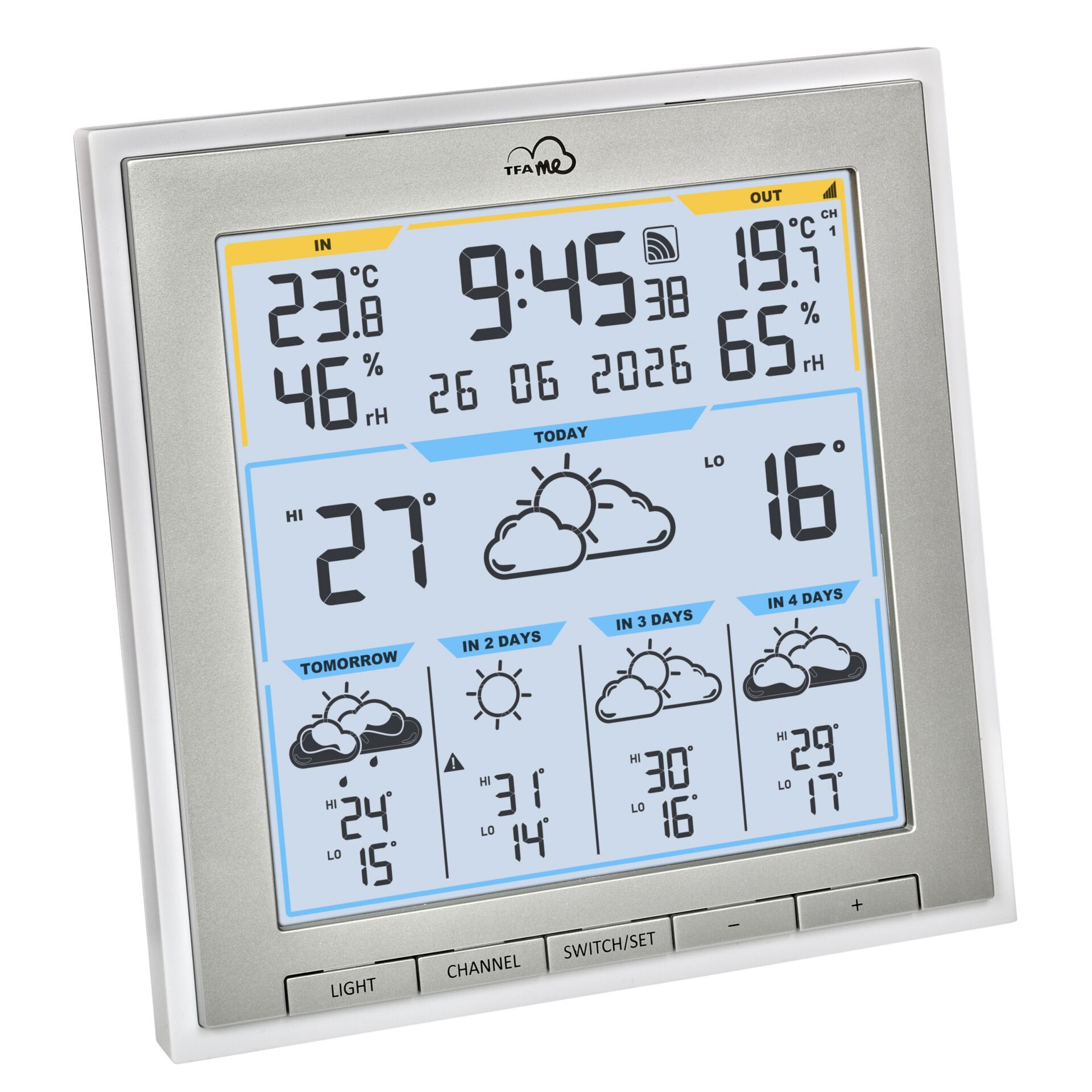 Wetterstation, Digitaldisplay, Temperatur, Feuchtigkeit, Wettersymbole