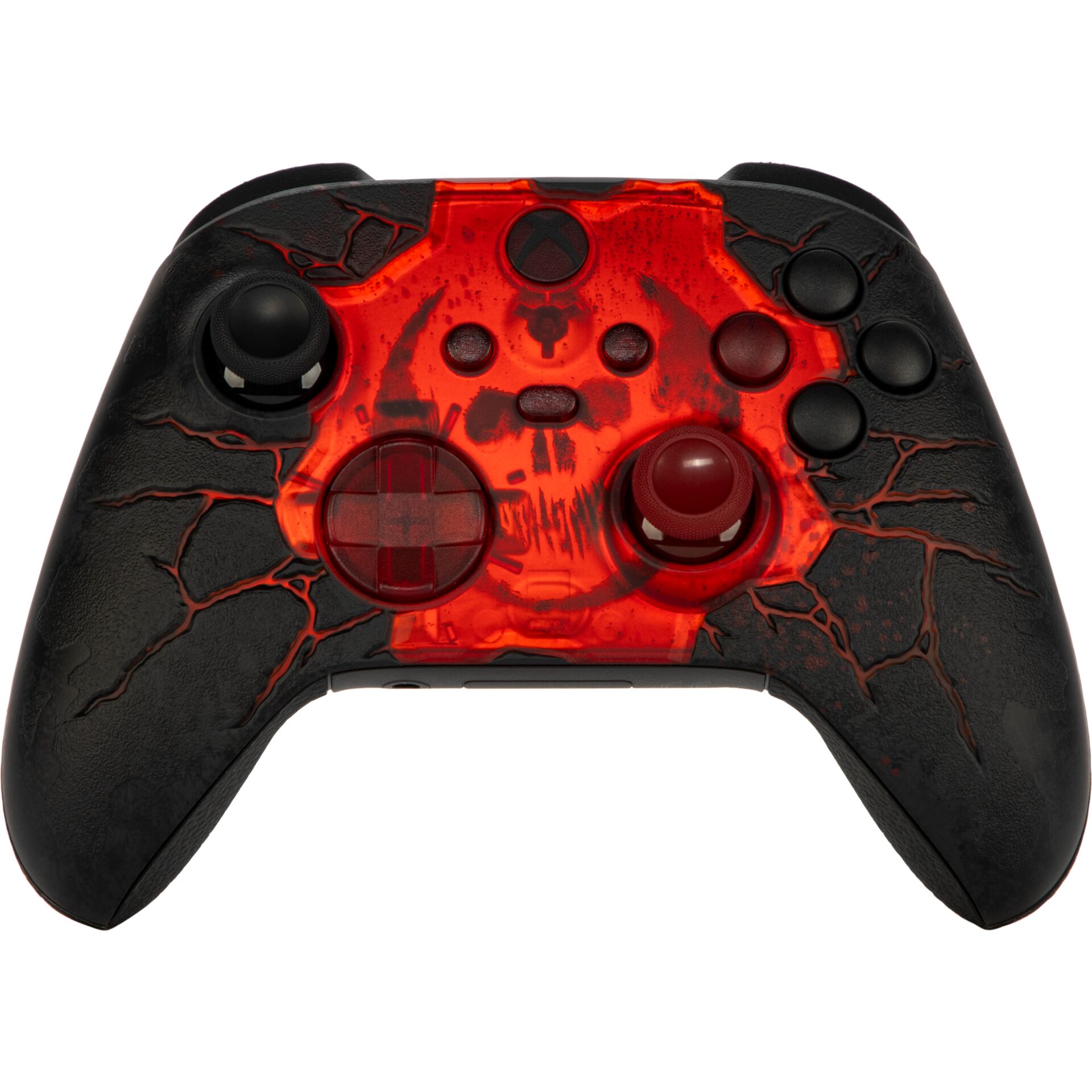 Controller, Gaming, Rot/Schwarz, Design, Griff, Gamecontroller, Schwarz-rot, Transparente Front, Strukturierte Oberfläche, Doppelter Analogstick, Gamecontroller, Schwarz-Rot, Transparente Mitte, Rissmuster, Doppelter Analogstick