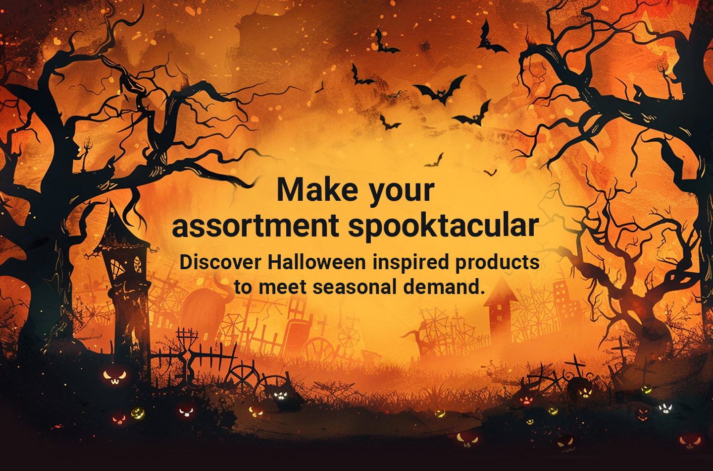 Halloween-Banner, Halloween-Motiv, Fledermäuse, Gruselwald, Orange-Schwarz