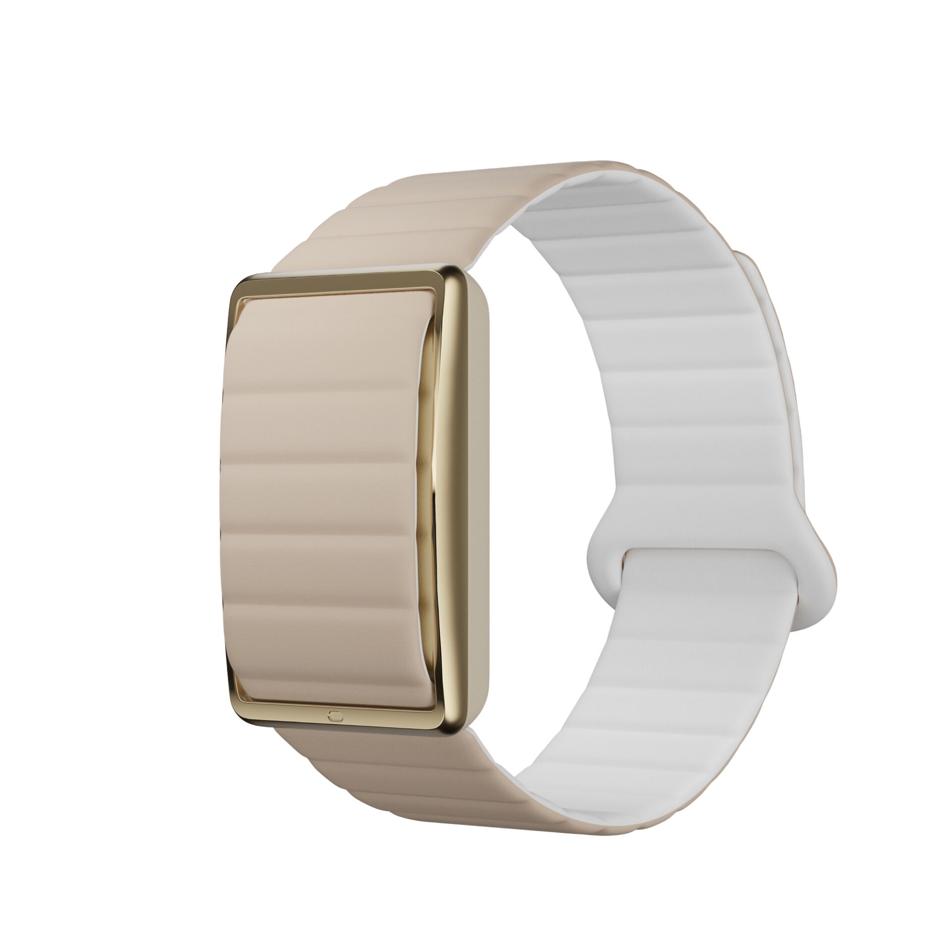 Smartwatch, Silikonarmband, Champagnerfarben, Goldfarbenes Gehäuse, Rechteckiges Display