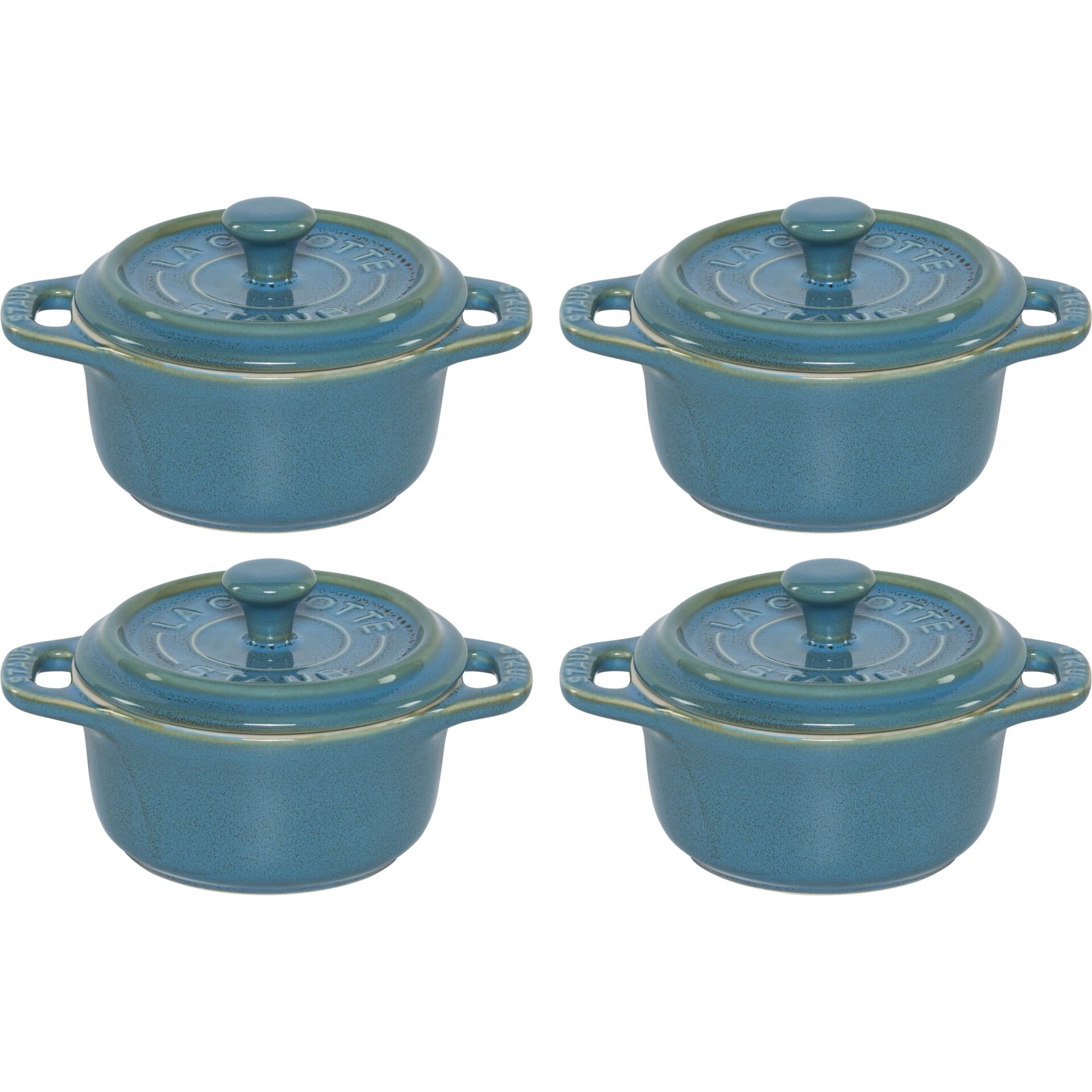 Kasserolle, Mini-Topf, Gusseisen, Blau, Satz