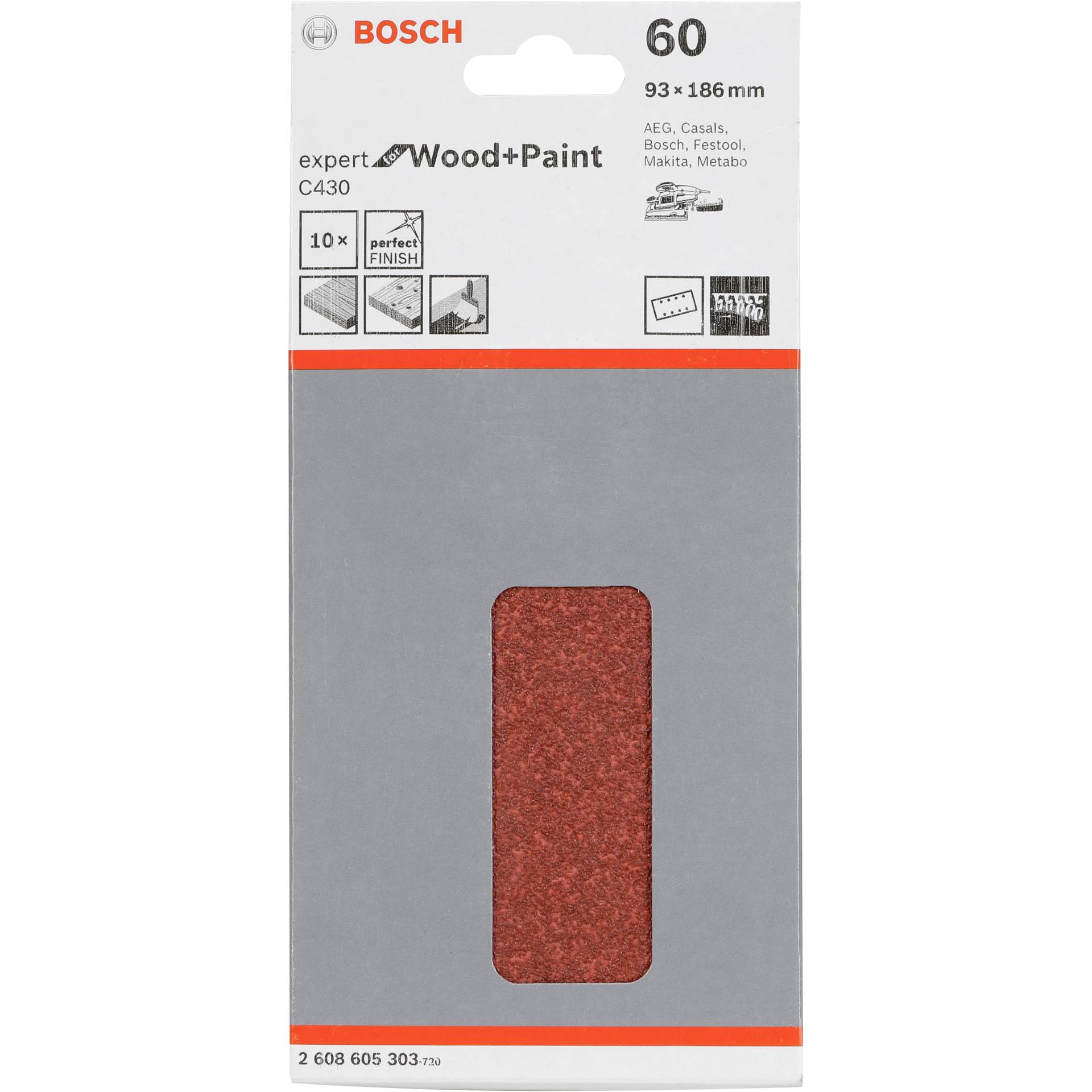 Bosch Sanding Pad C 430 Wood +  Lacquer 93x186MM Grit 60 10 pcs