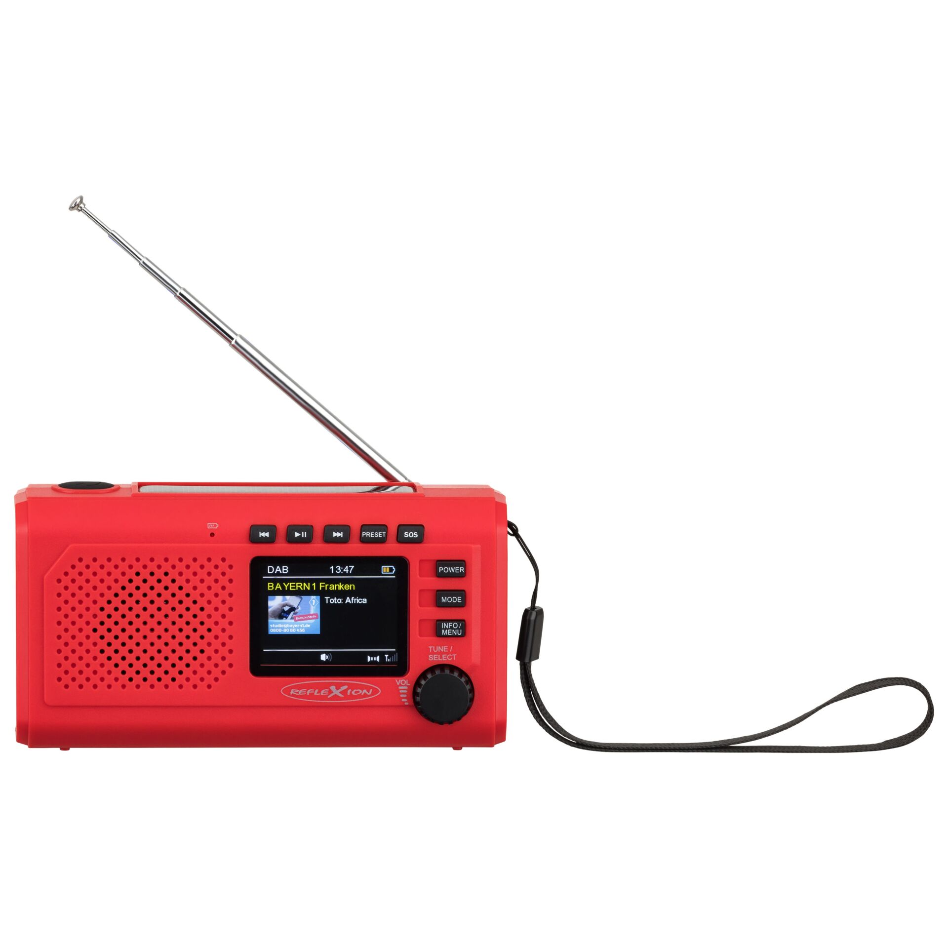 Tragbares Radio, USB-SD-Radio, Kompaktradio, rotes Radio, Taschenradio, DAB-Radio, Notfallradio, Rot, Teleskopantenne, Trageschlaufe