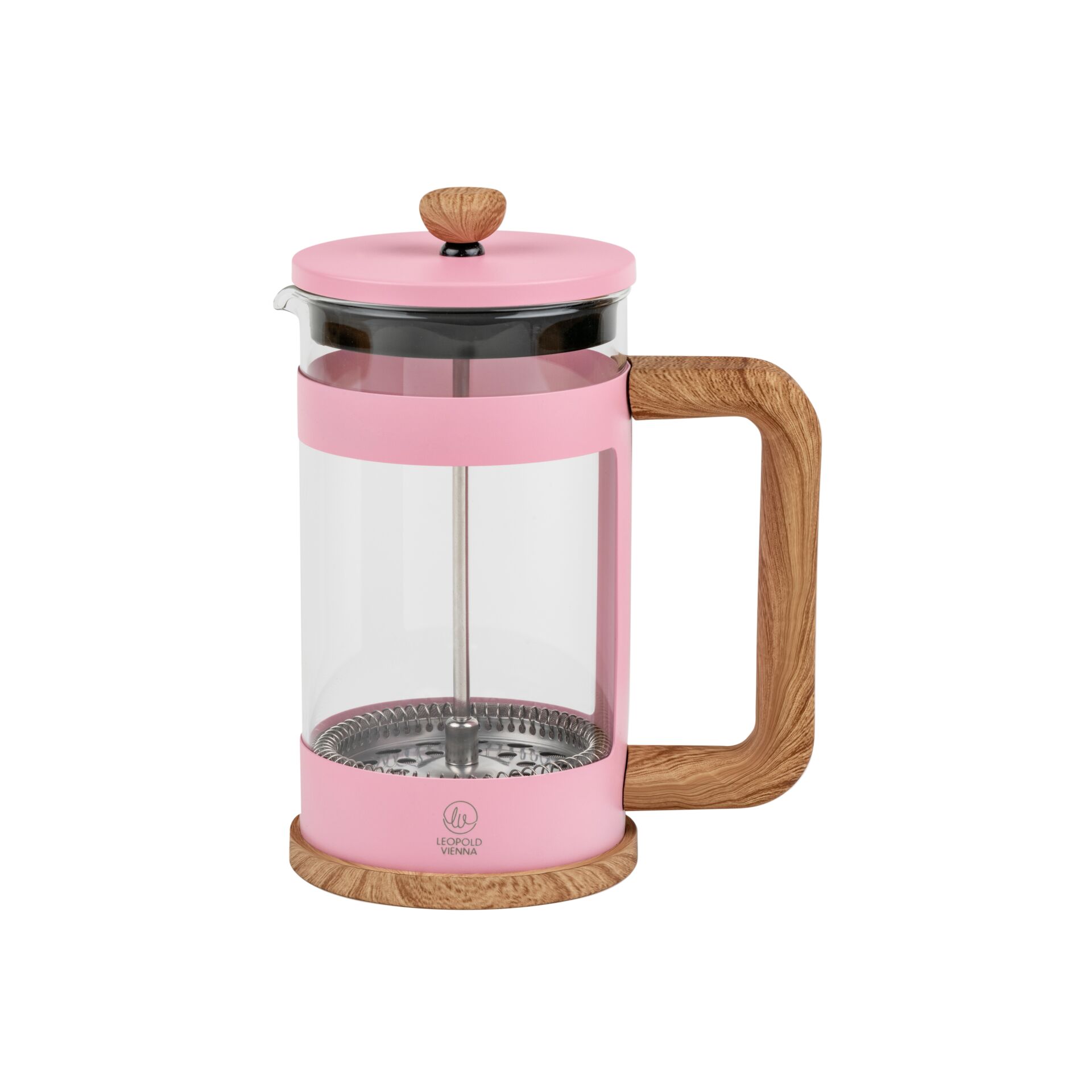 FrenchPress, Glass, Pink, Wooden accents, Metal filter