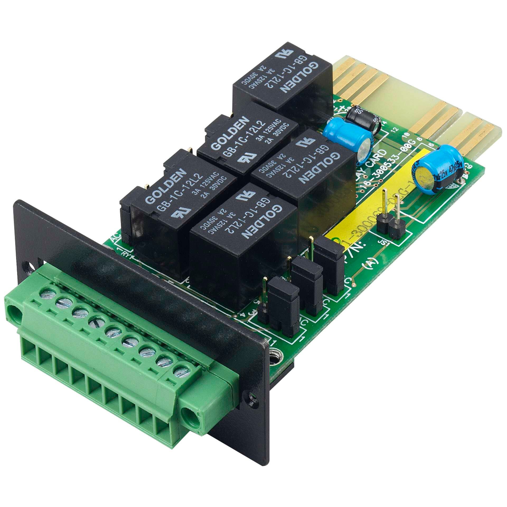 Relaismodul, PCB-Platine, Terminalblock, Kondensatoren blau/orange, DIN-Schiene Montage
