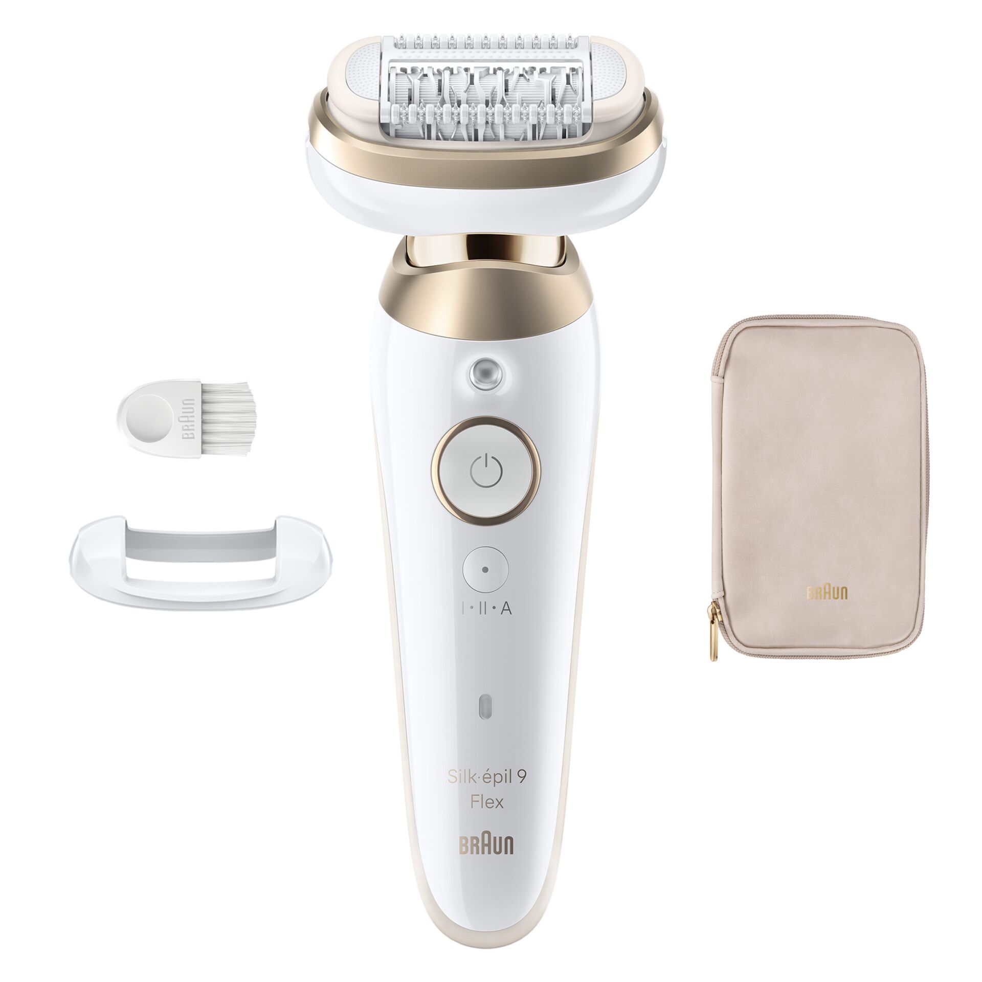 Epilator, Elektrischer Rasierer, rotierender Kopf, gold-weiß, Reiseetui