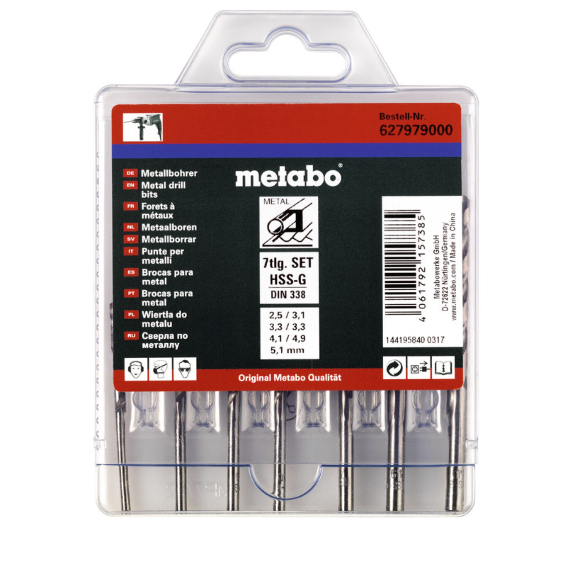 Metabo HSS-G Drill Bit Cassette  7 pcs.