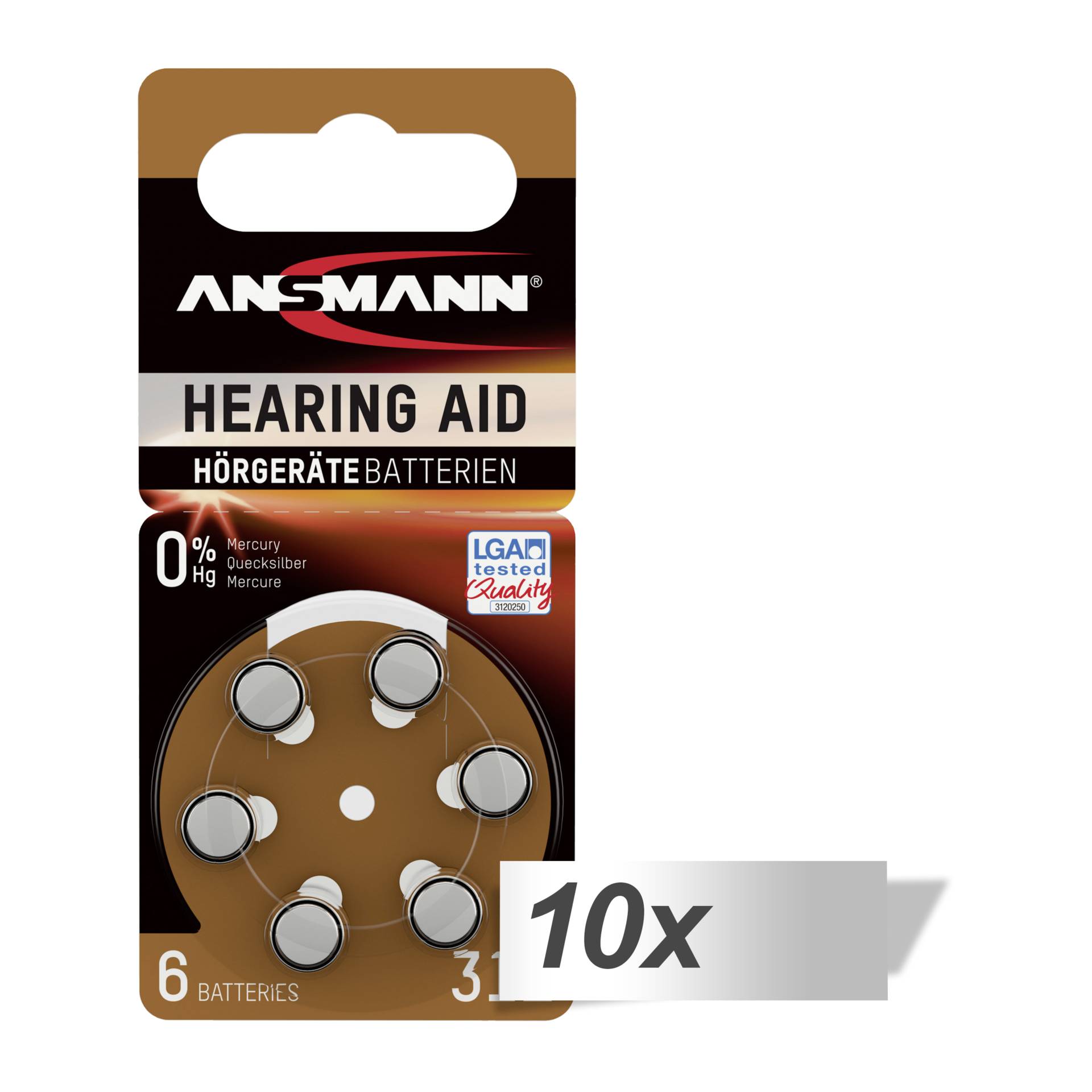 10x6 Ansmann Zinc-Air 312 (PR41)  Hearing Aid Batteries