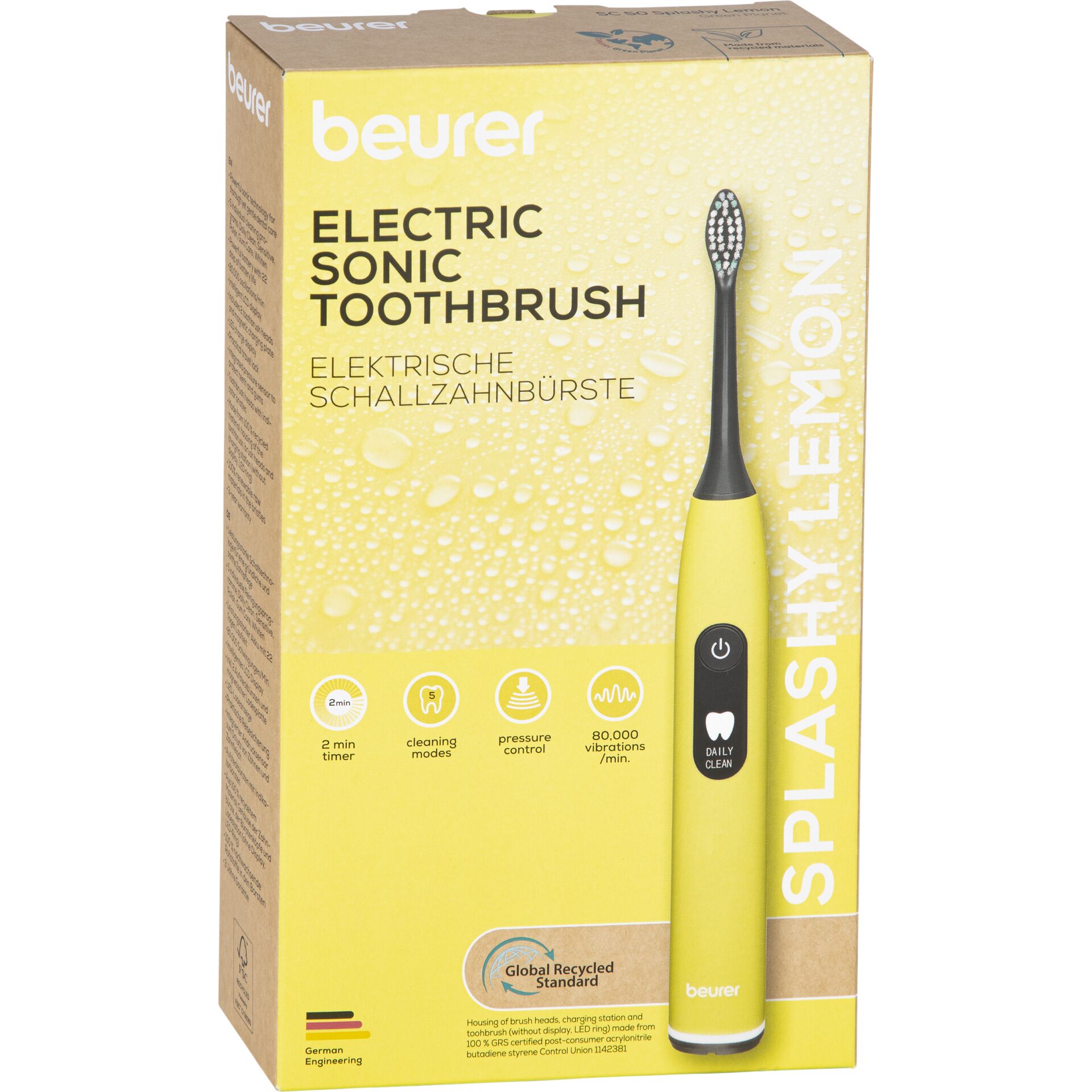 elektrische zahnbürste, sonic, gelb, handstück, box verpackt