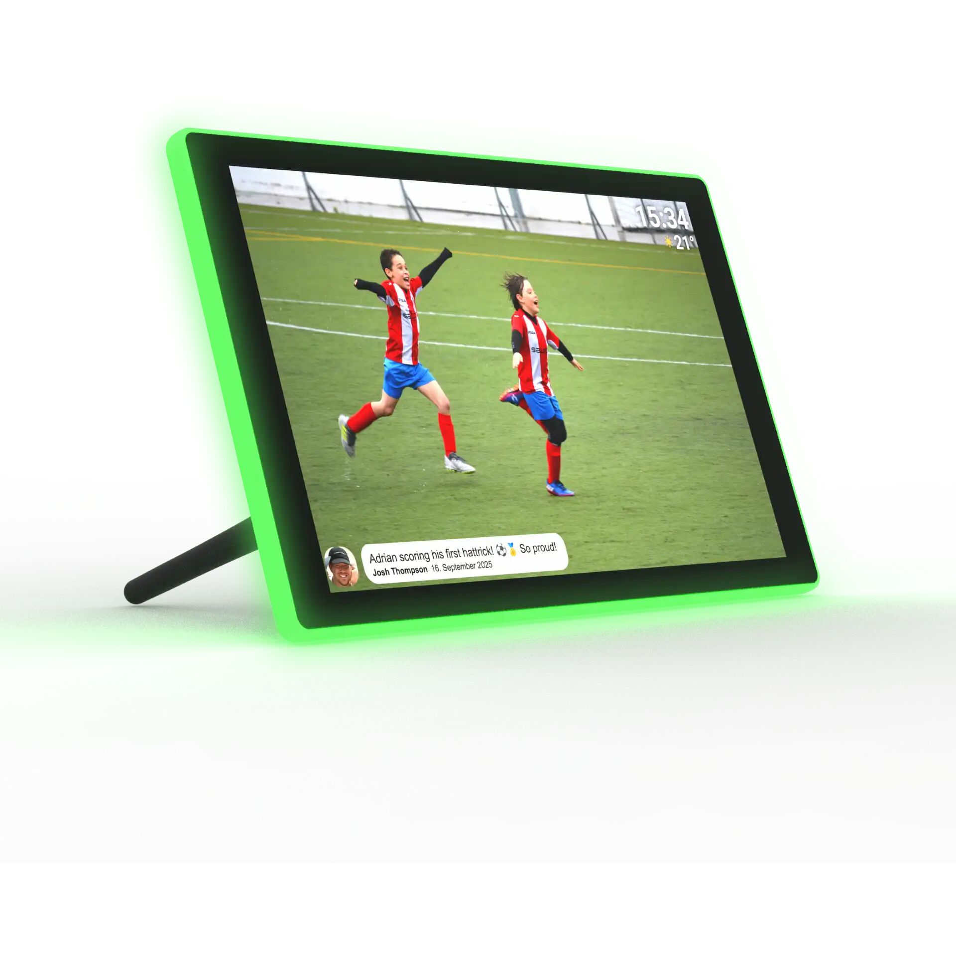 digitales bilderrahmen, grünes licht, fußball, kinder, auflage ständer