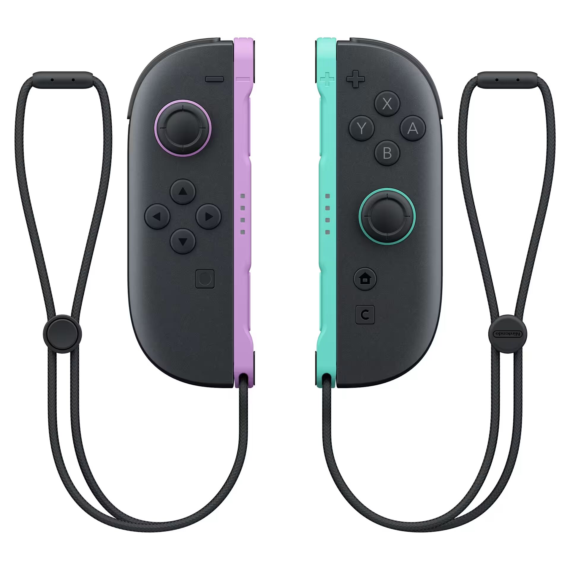 Spielcontroller, Joy-Con-Controller, Schwarz, Türkis und Lila, Handgelenkschlaufen