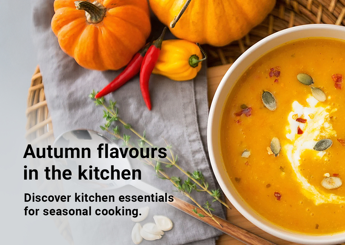 Kürbissuppe, Kürbisse, Chilischoten, Kürbiskerne, Herbstküche