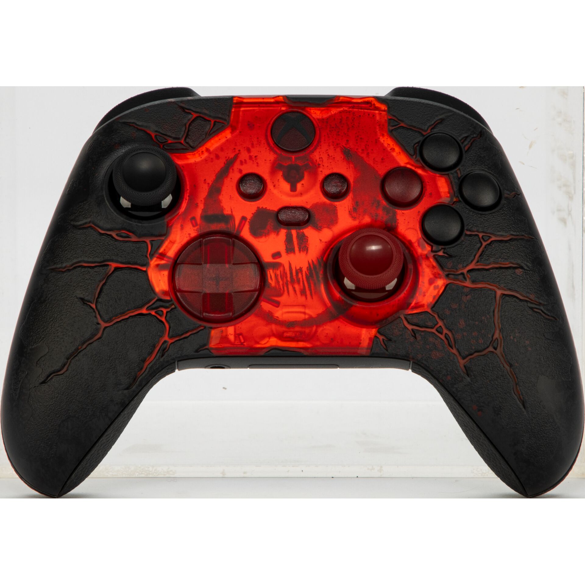 Controller, Gaming, Rot/Schwarz, Design, Griff, Gamecontroller, Schwarz-rot, Transparente Front, Strukturierte Oberfläche, Doppelter Analogstick