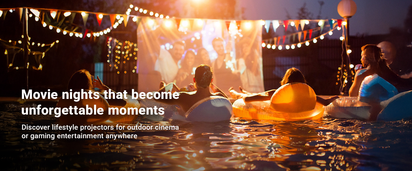 Poolparty, Outdoor-Kino, Aufblasbare Ringe, Nachtbeleuchtung, Projektionsbildschirm