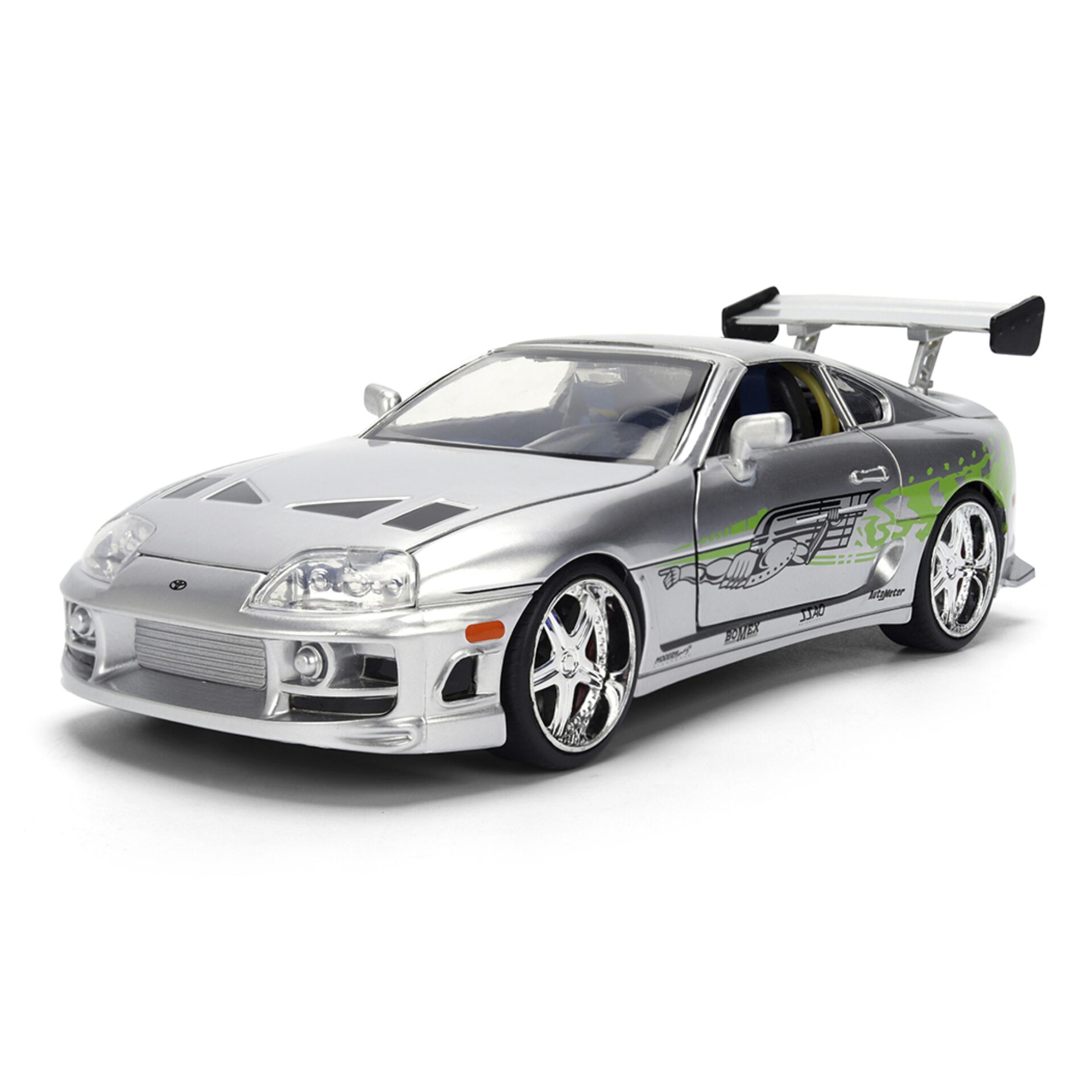 Modelauto, Gelbgrüne Grafik, Sportwagen, Silber, Spoiler