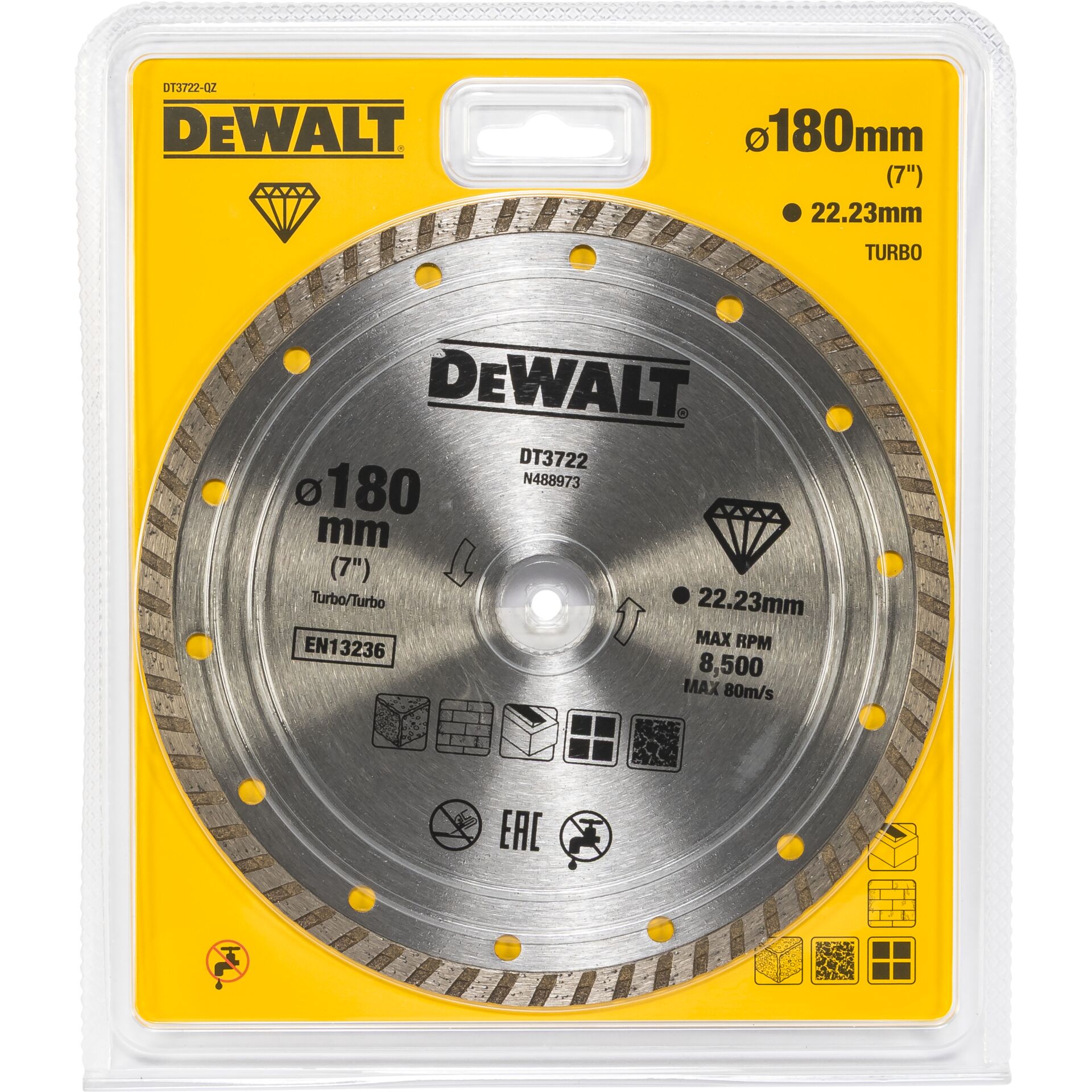 Dewalt Kreissägeblatt, 180 mm Blatt, Diamantkorn, Turbo, Metallisch silbern
